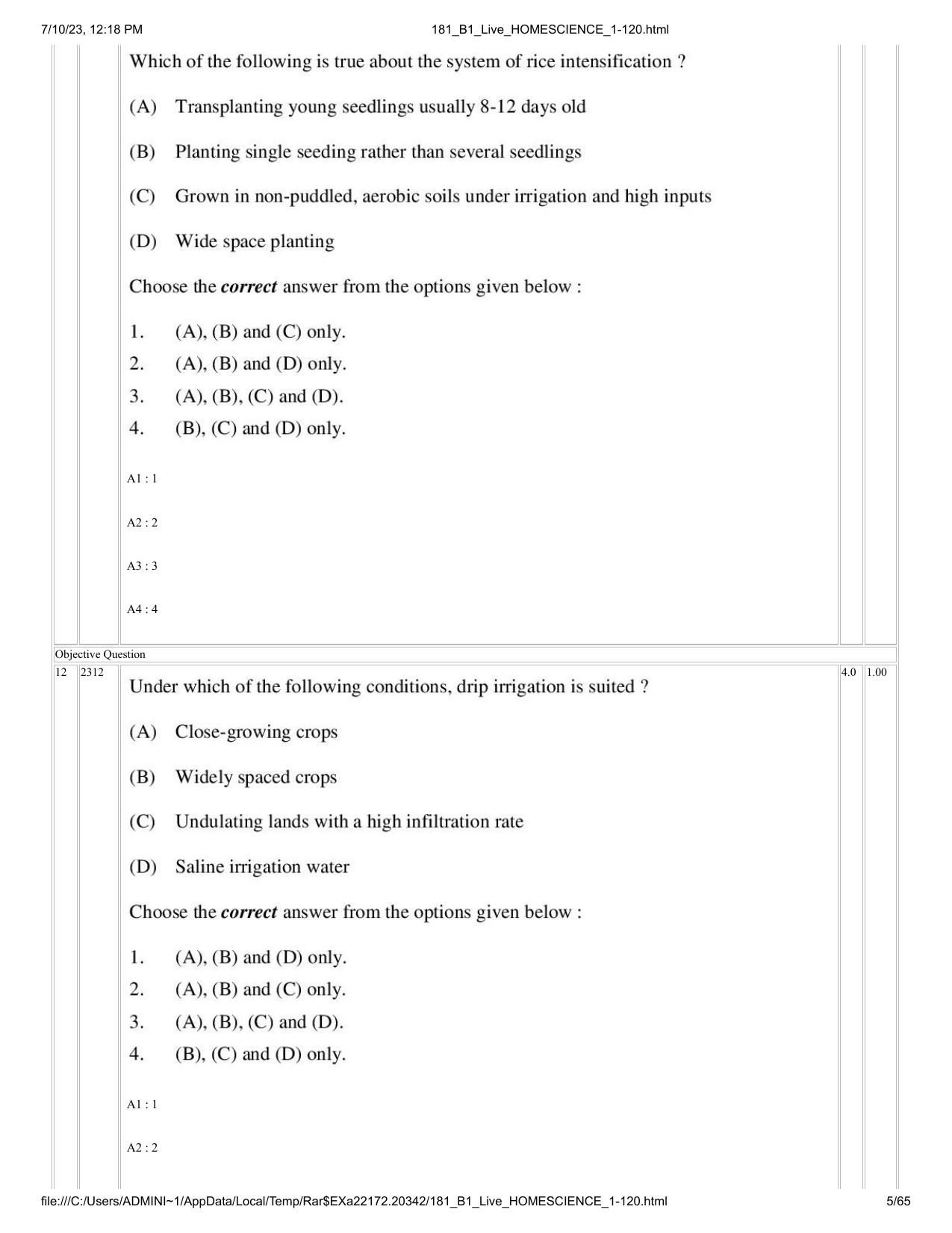 ICAR AIEEA PG 2023 HOME SCIENCE Question Paper - Page 5