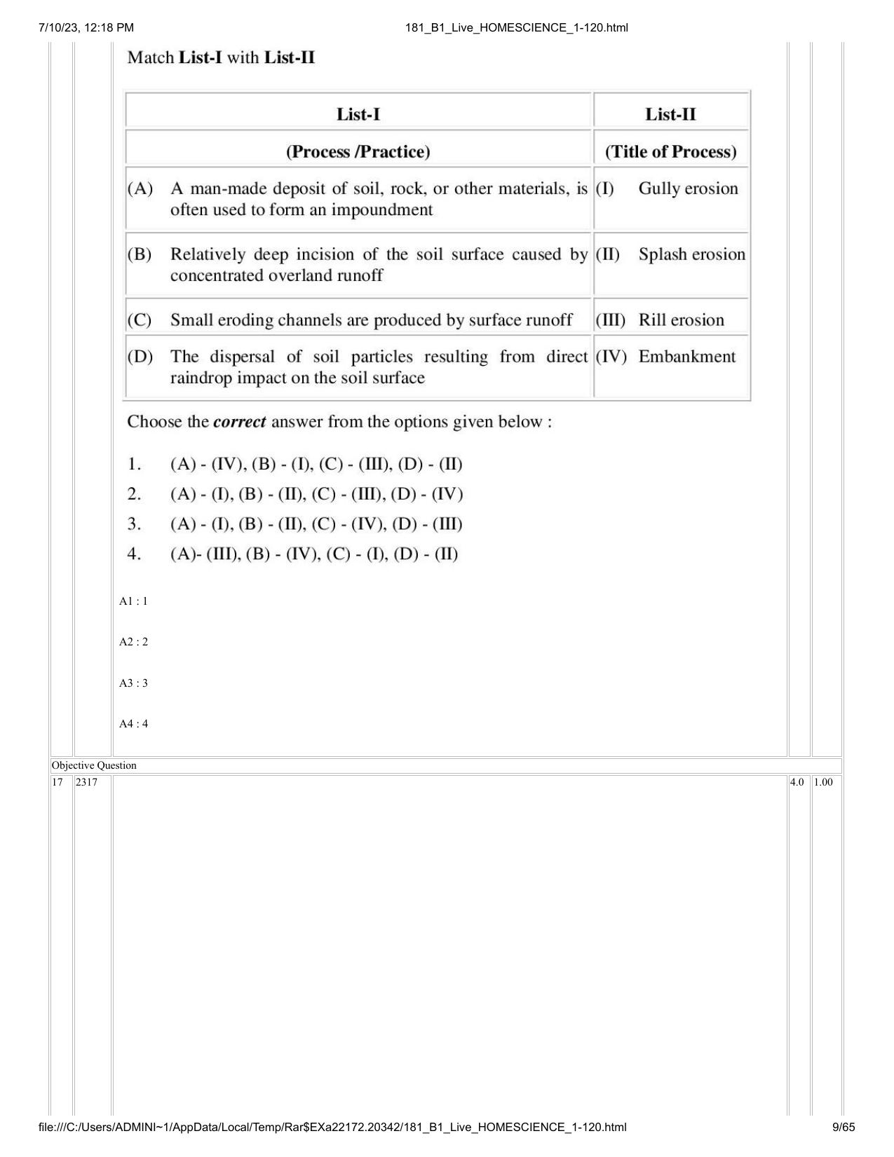 ICAR AIEEA PG 2023 HOME SCIENCE Question Paper - Page 9
