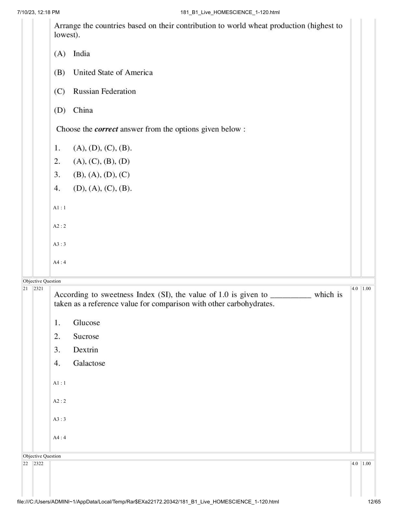 ICAR AIEEA PG 2023 HOME SCIENCE Question Paper - Page 12