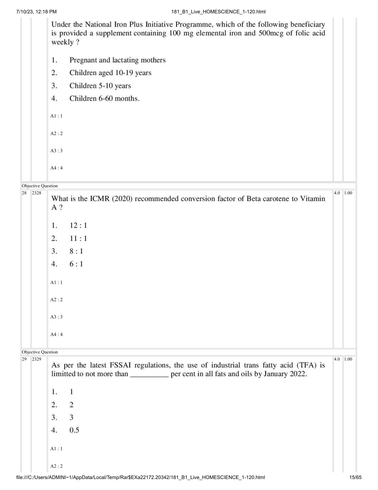 ICAR AIEEA PG 2023 HOME SCIENCE Question Paper - Page 15