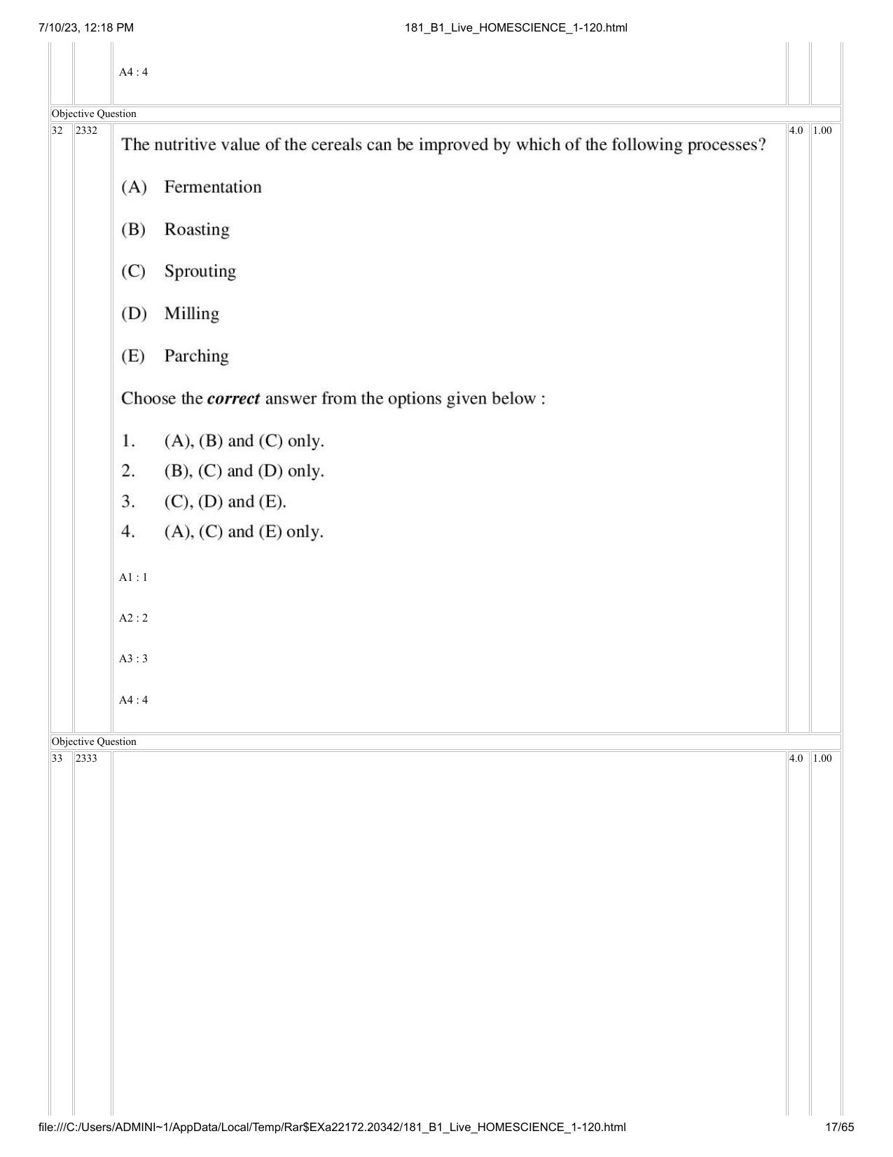 ICAR AIEEA PG 2023 HOME SCIENCE Question Paper - Page 17
