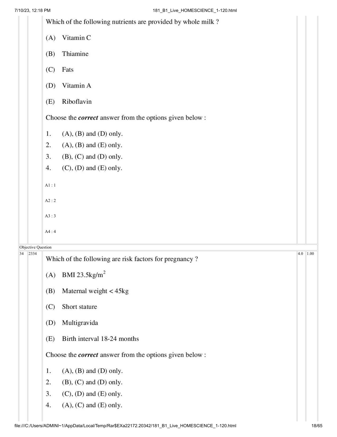 ICAR AIEEA PG 2023 HOME SCIENCE Question Paper - Page 18