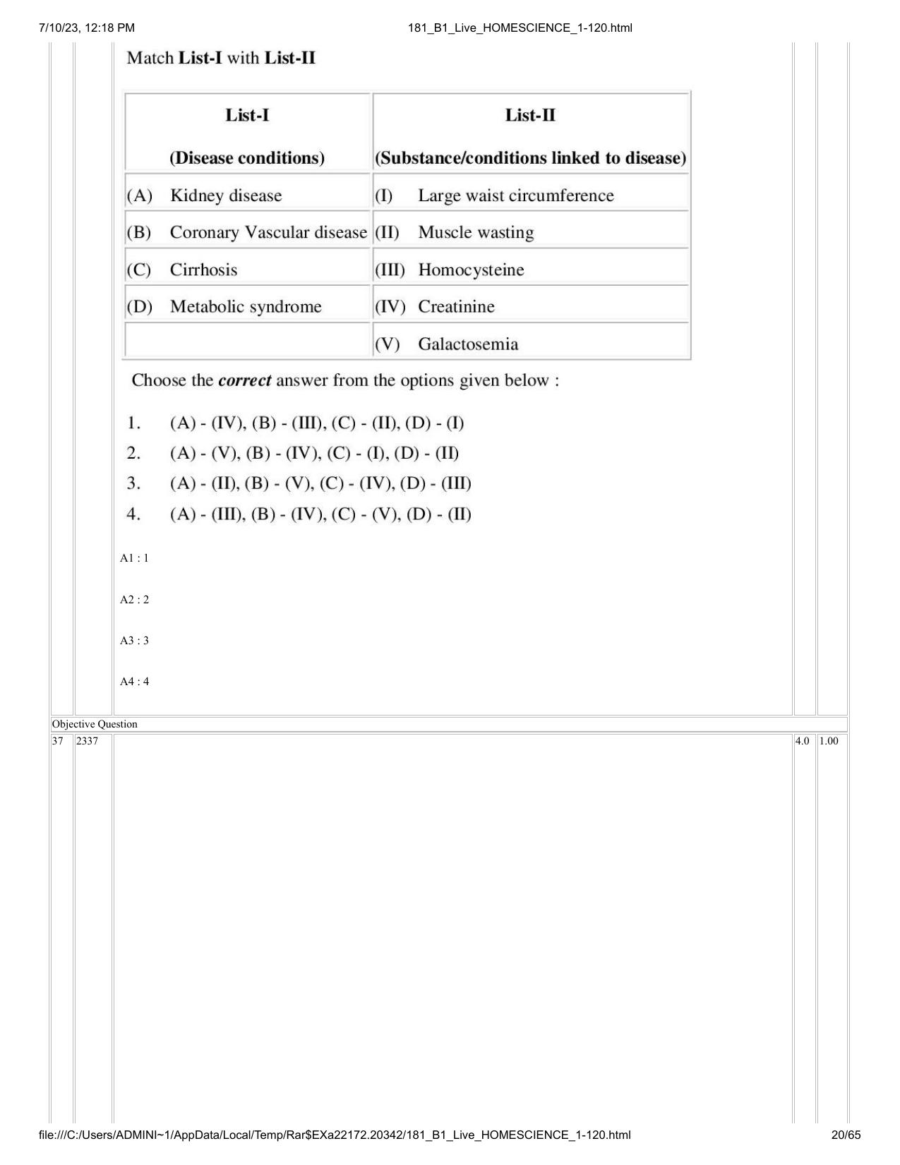 ICAR AIEEA PG 2023 HOME SCIENCE Question Paper - Page 20