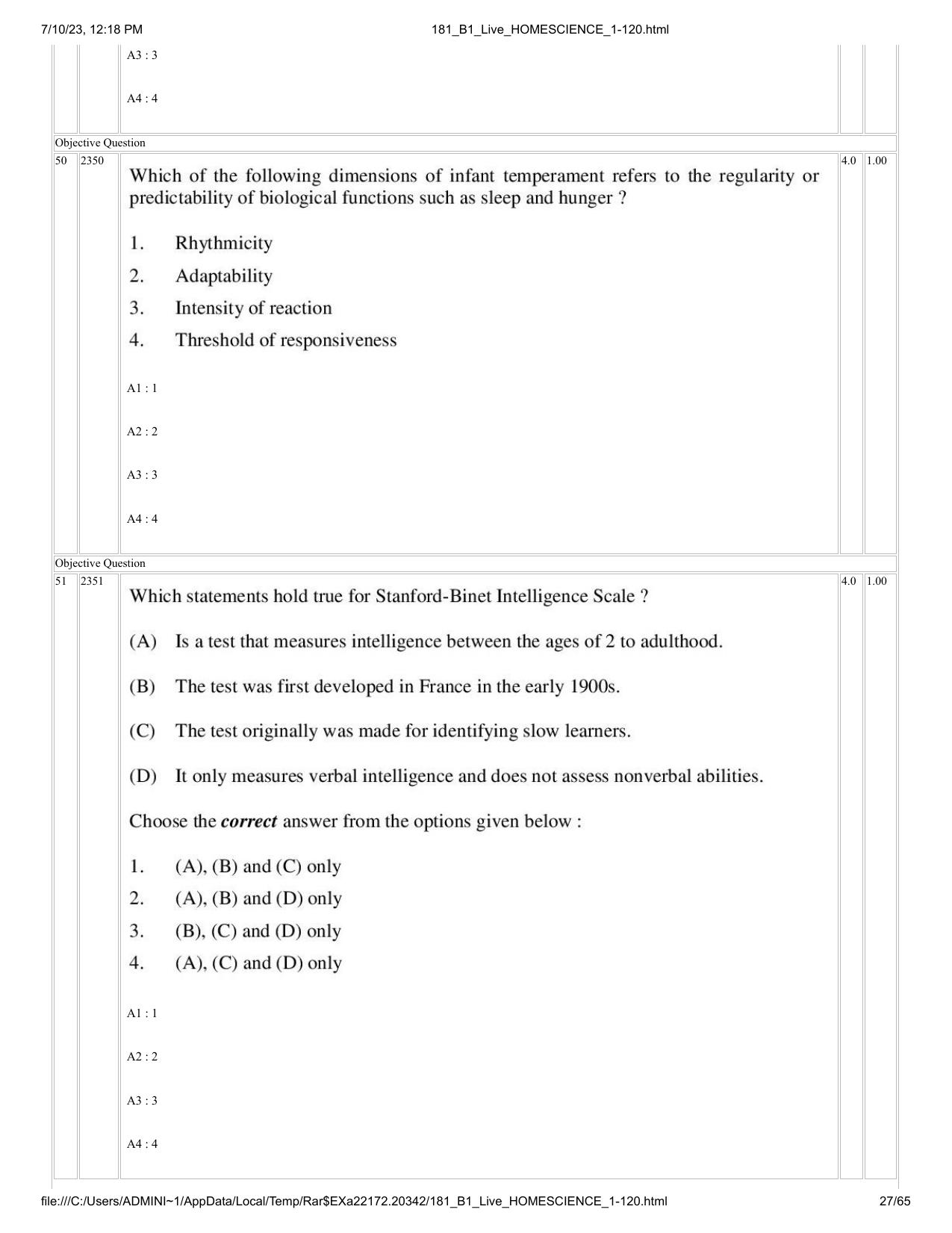 ICAR AIEEA PG 2023 HOME SCIENCE Question Paper - Page 27