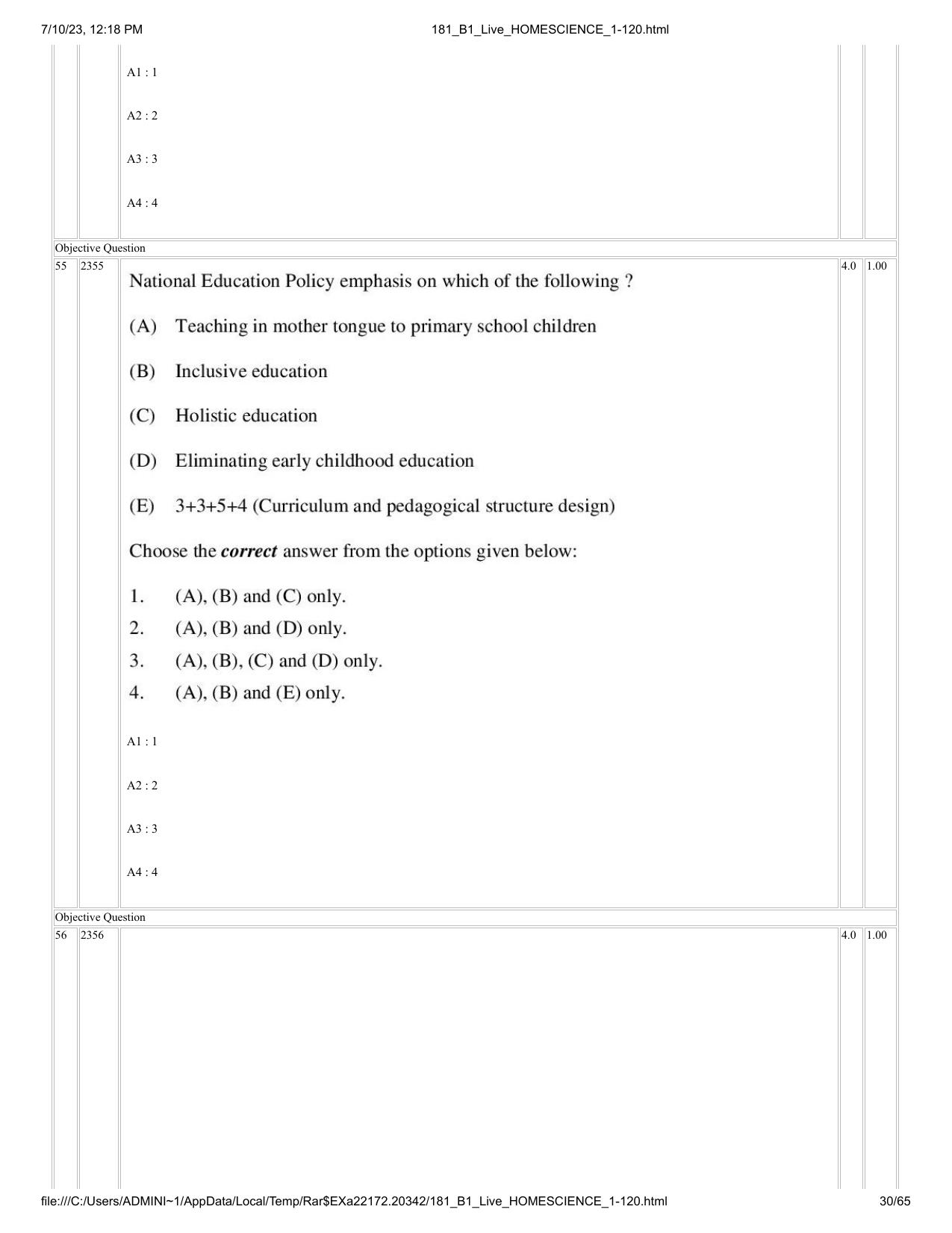 ICAR AIEEA PG 2023 HOME SCIENCE Question Paper - Page 30