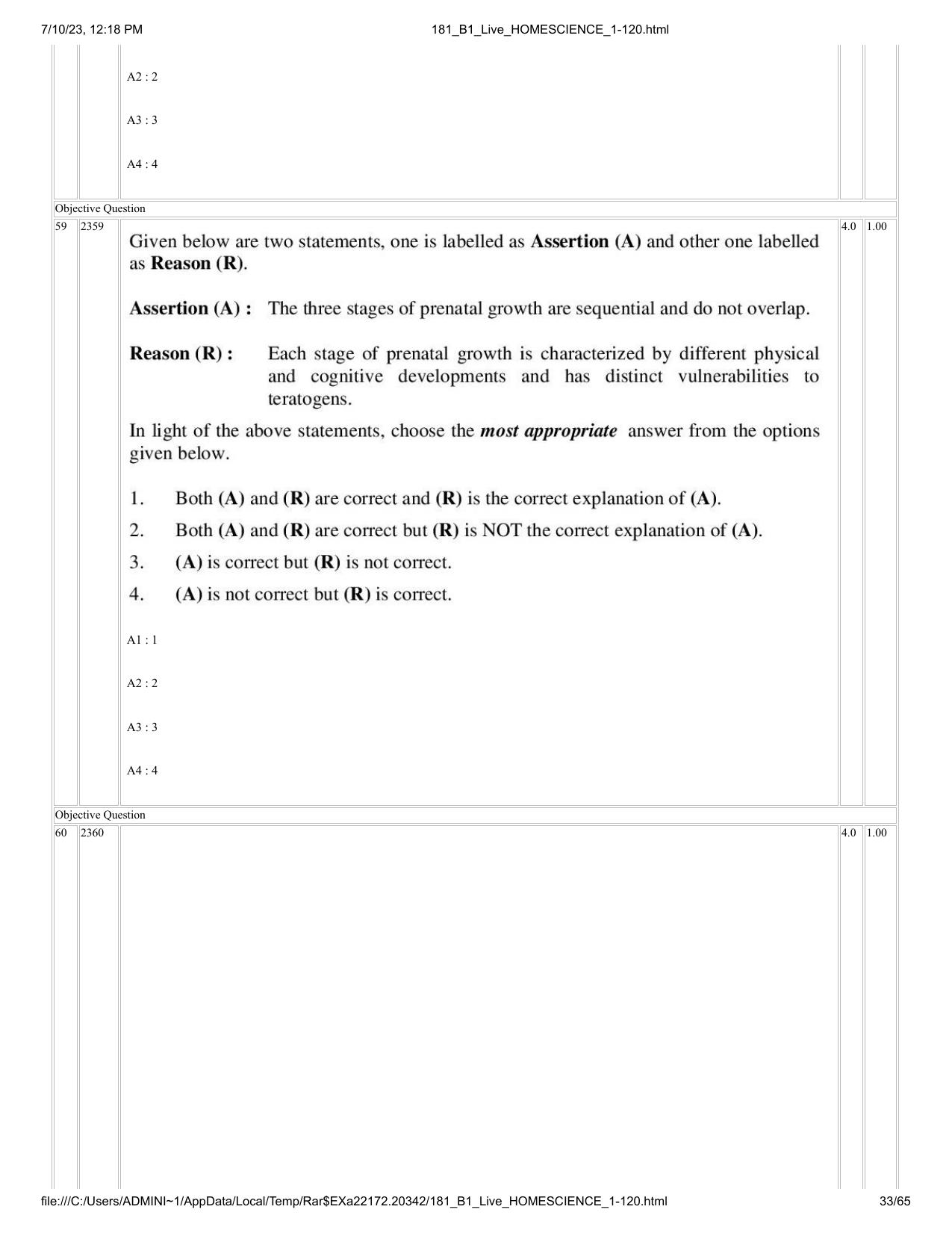ICAR AIEEA PG 2023 HOME SCIENCE Question Paper - Page 33