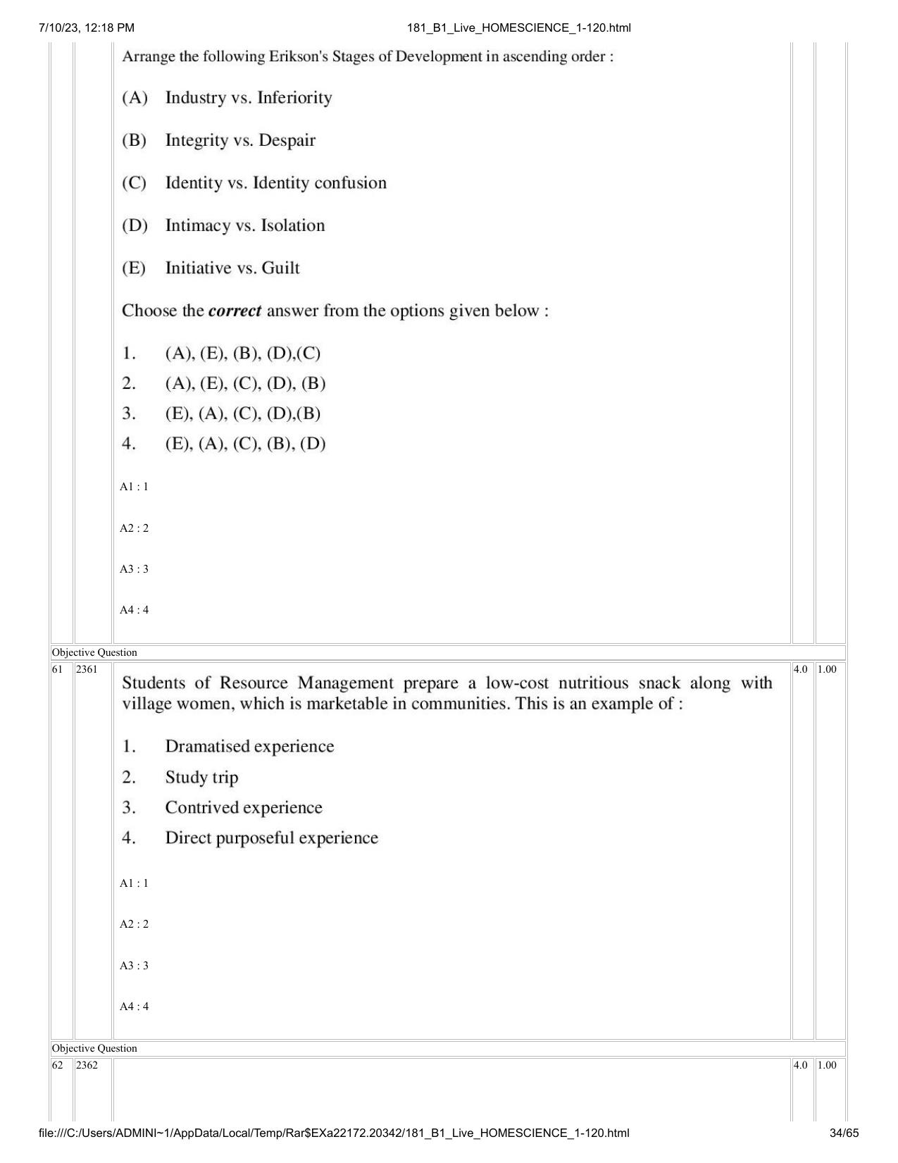 ICAR AIEEA PG 2023 HOME SCIENCE Question Paper - Page 34