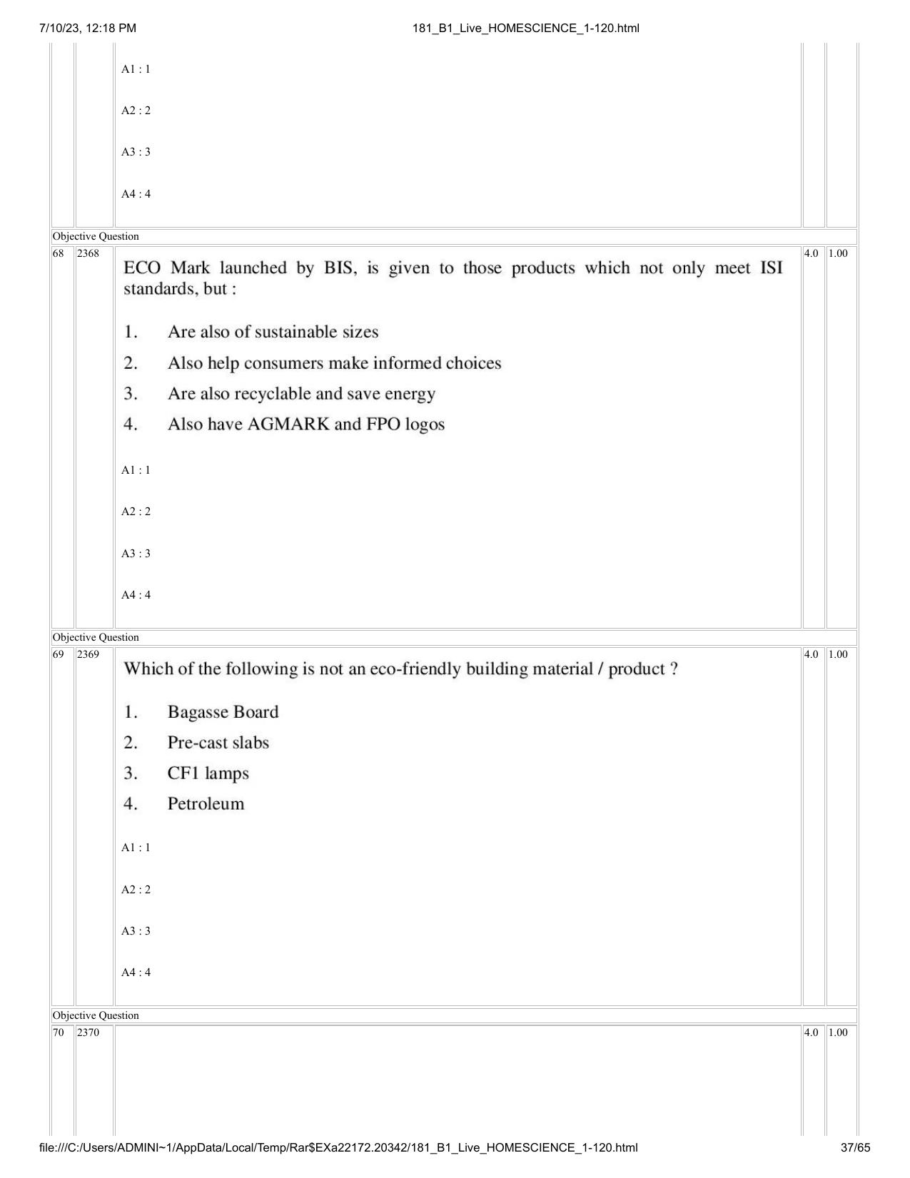 ICAR AIEEA PG 2023 HOME SCIENCE Question Paper - Page 37