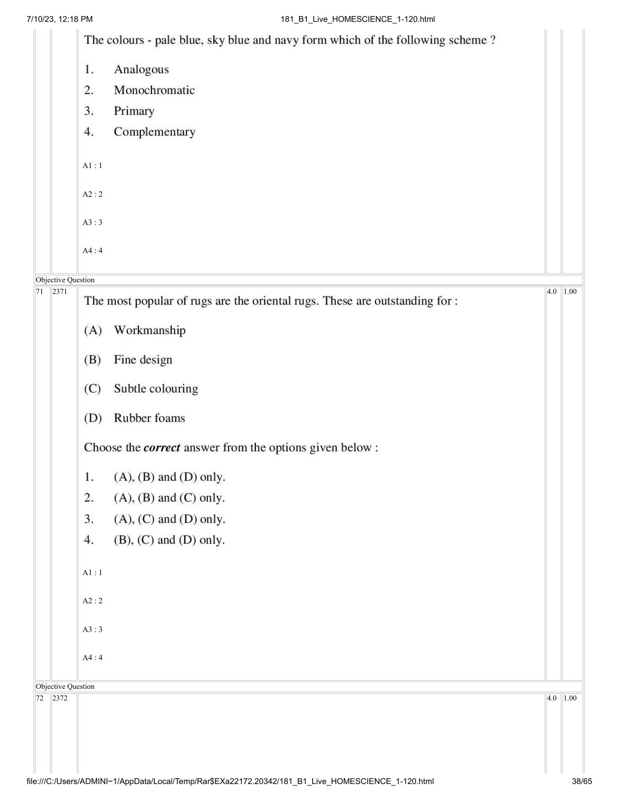 ICAR AIEEA PG 2023 HOME SCIENCE Question Paper - Page 38