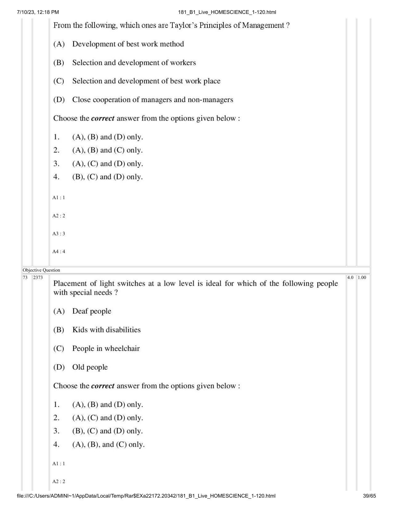 ICAR AIEEA PG 2023 HOME SCIENCE Question Paper - Page 39