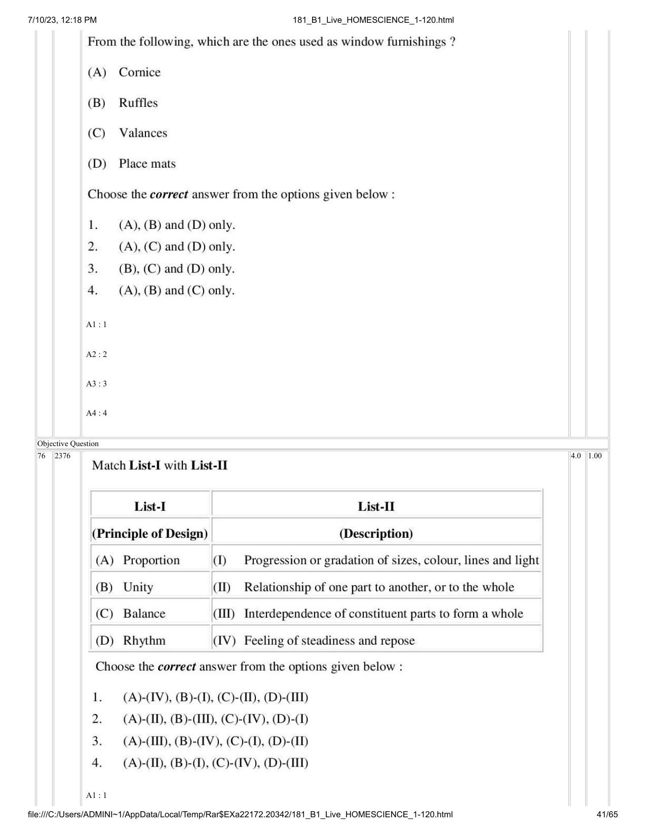 ICAR AIEEA PG 2023 HOME SCIENCE Question Paper - Page 41