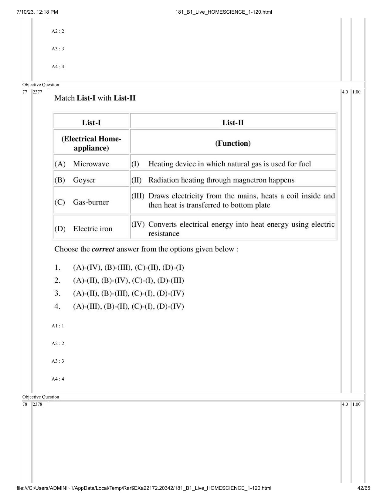 ICAR AIEEA PG 2023 HOME SCIENCE Question Paper - Page 42