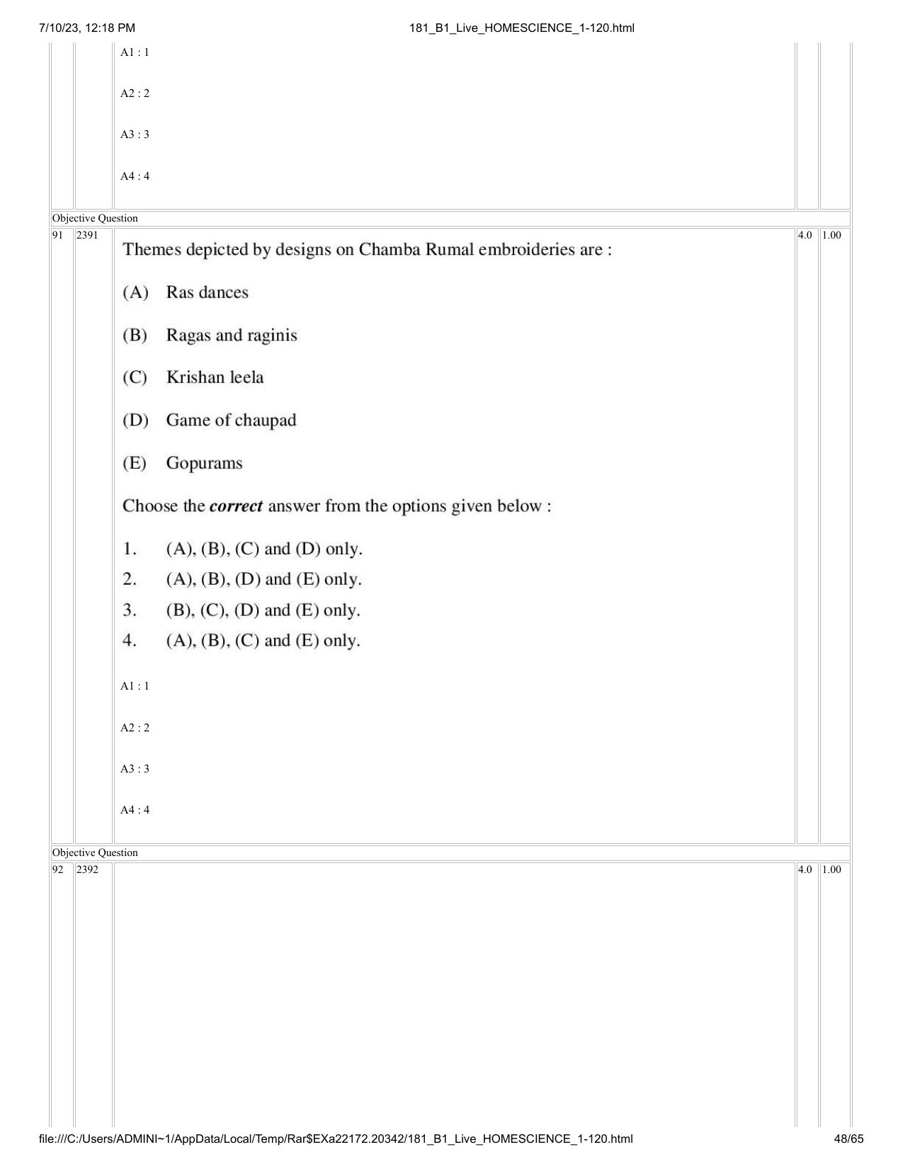 ICAR AIEEA PG 2023 HOME SCIENCE Question Paper - Page 48