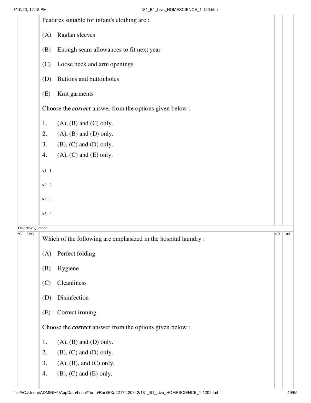 ICAR AIEEA PG 2023 HOME SCIENCE Question Paper - Page 49