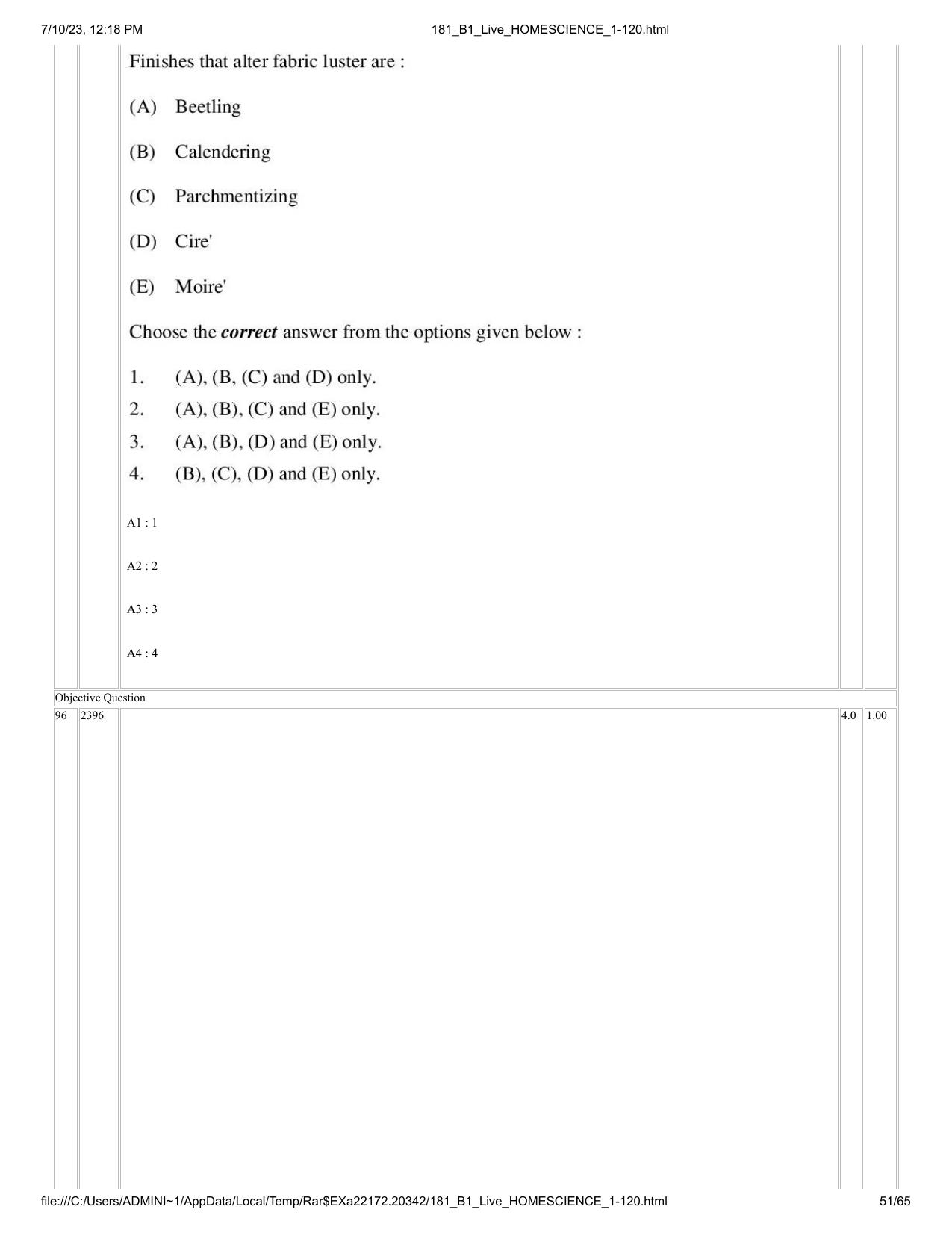ICAR AIEEA PG 2023 HOME SCIENCE Question Paper - Page 51