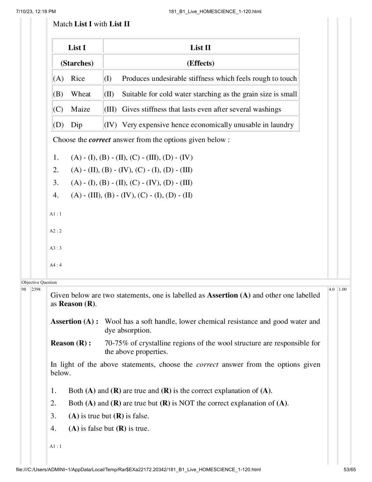 ICAR AIEEA PG 2023 HOME SCIENCE Question Paper - Page 53