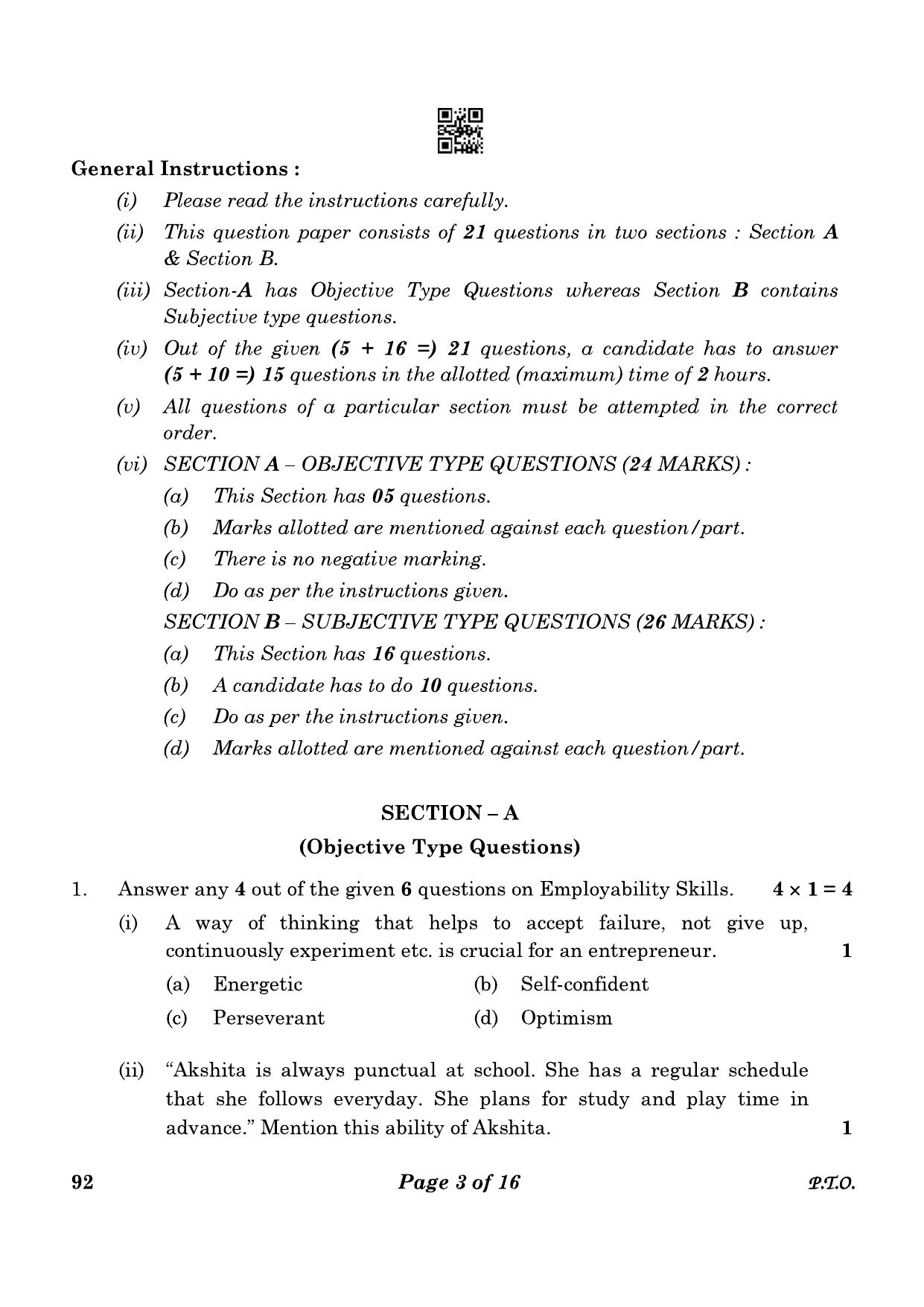 CBSE Class 10 92 Introduction To Financial Markets 2023 Question Paper - Page 3