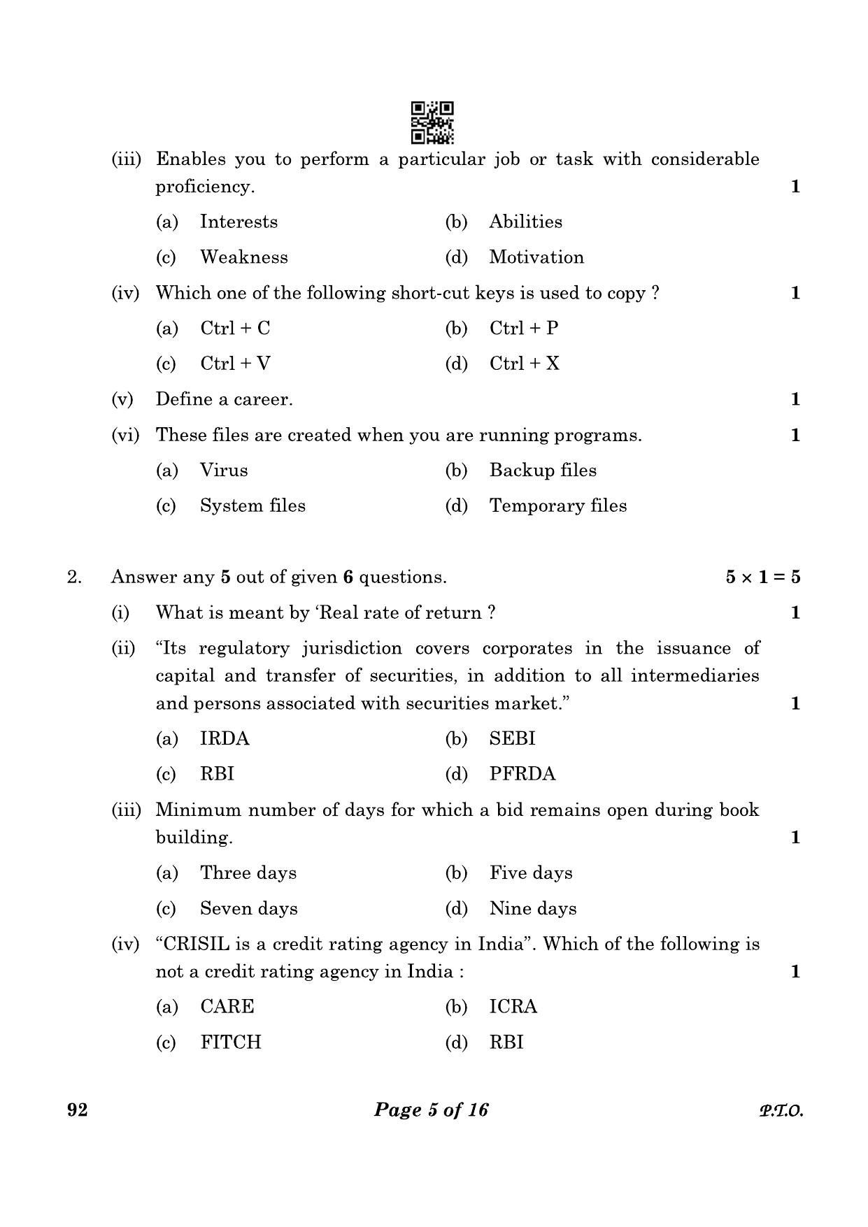 CBSE Class 10 92 Introduction To Financial Markets 2023 Question Paper - Page 5
