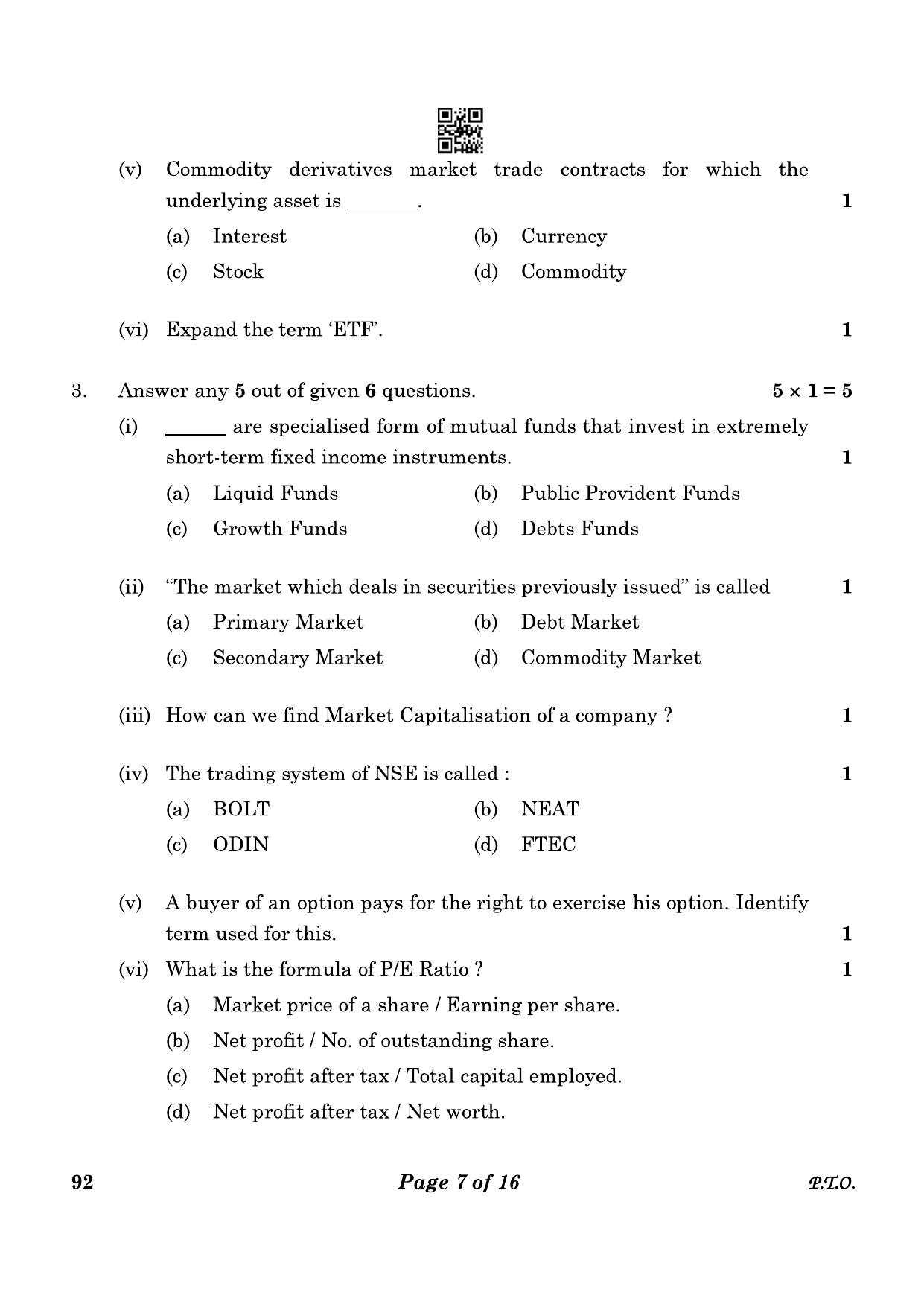 CBSE Class 10 92 Introduction To Financial Markets 2023 Question Paper - Page 7