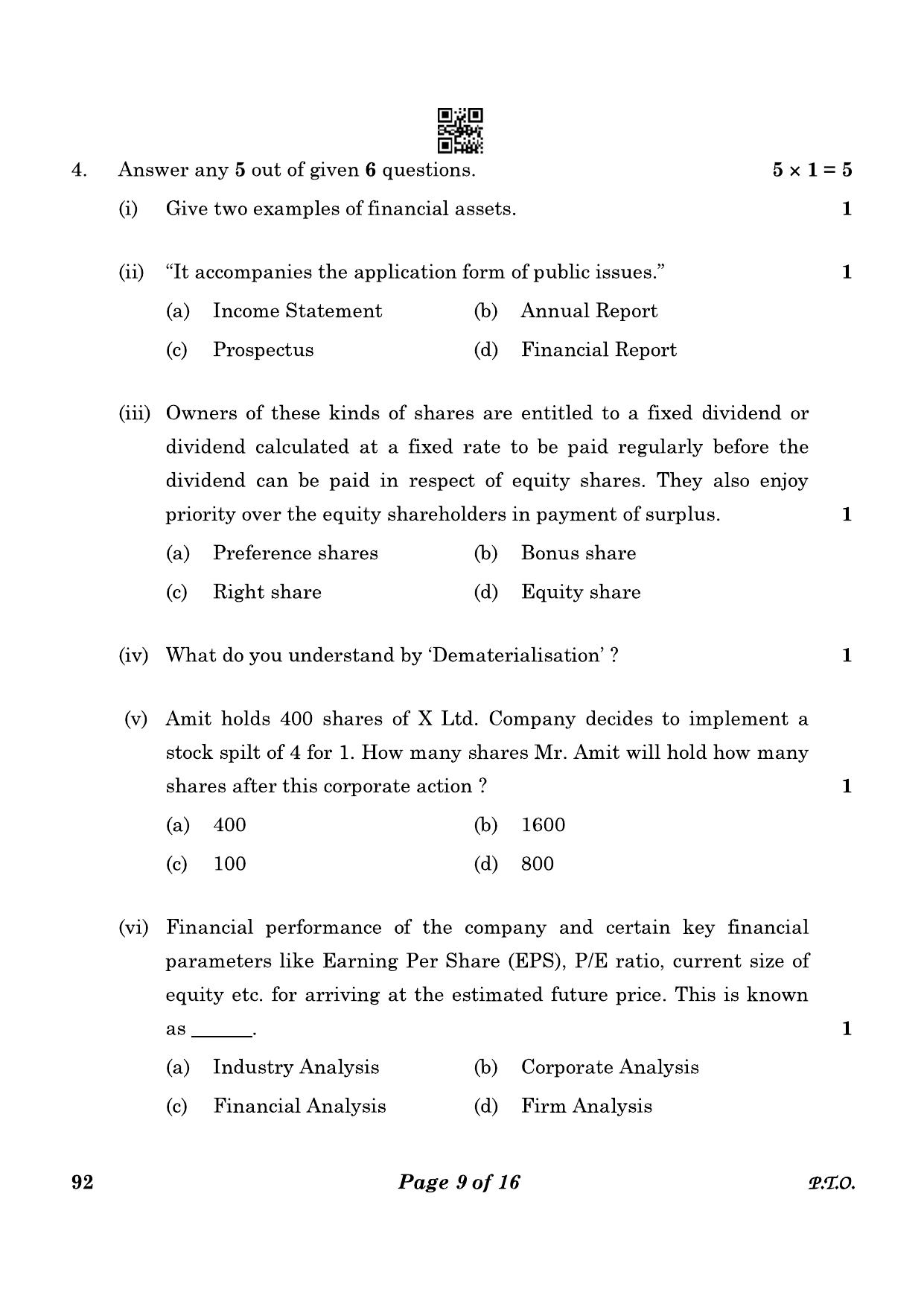 CBSE Class 10 92 Introduction To Financial Markets 2023 Question Paper - Page 9
