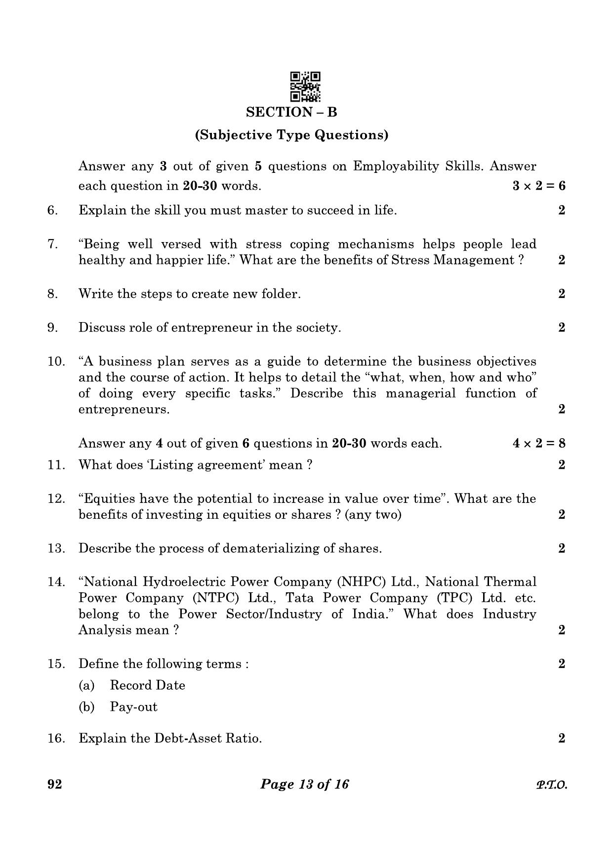CBSE Class 10 92 Introduction To Financial Markets 2023 Question Paper - Page 13