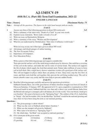 Bilaspur University Question Paper 2021-2022: B.C.A. Part-III (Three) (New Course) FC: English Language Paper 1