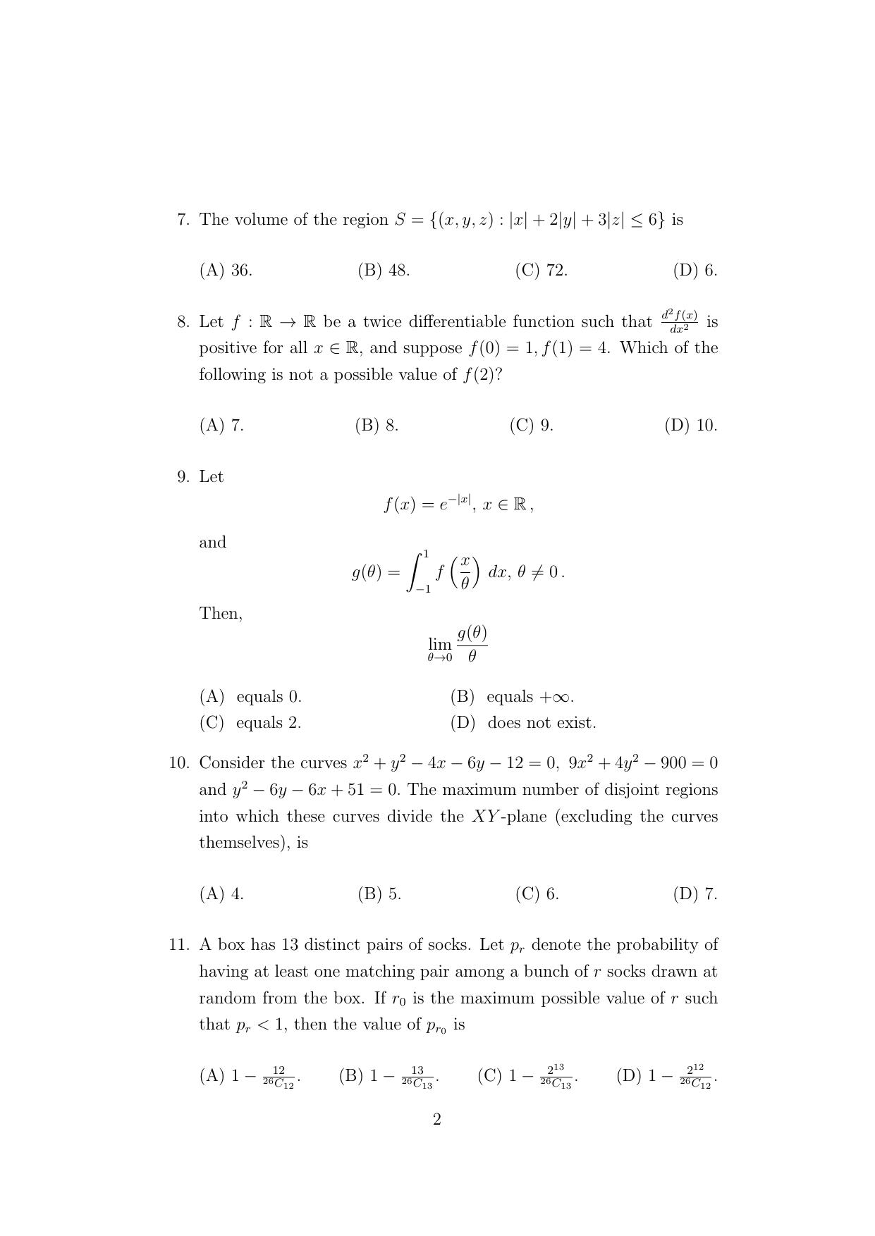 ISI Admission Test B.Stat UGA 2021 Sample Paper - Page 2