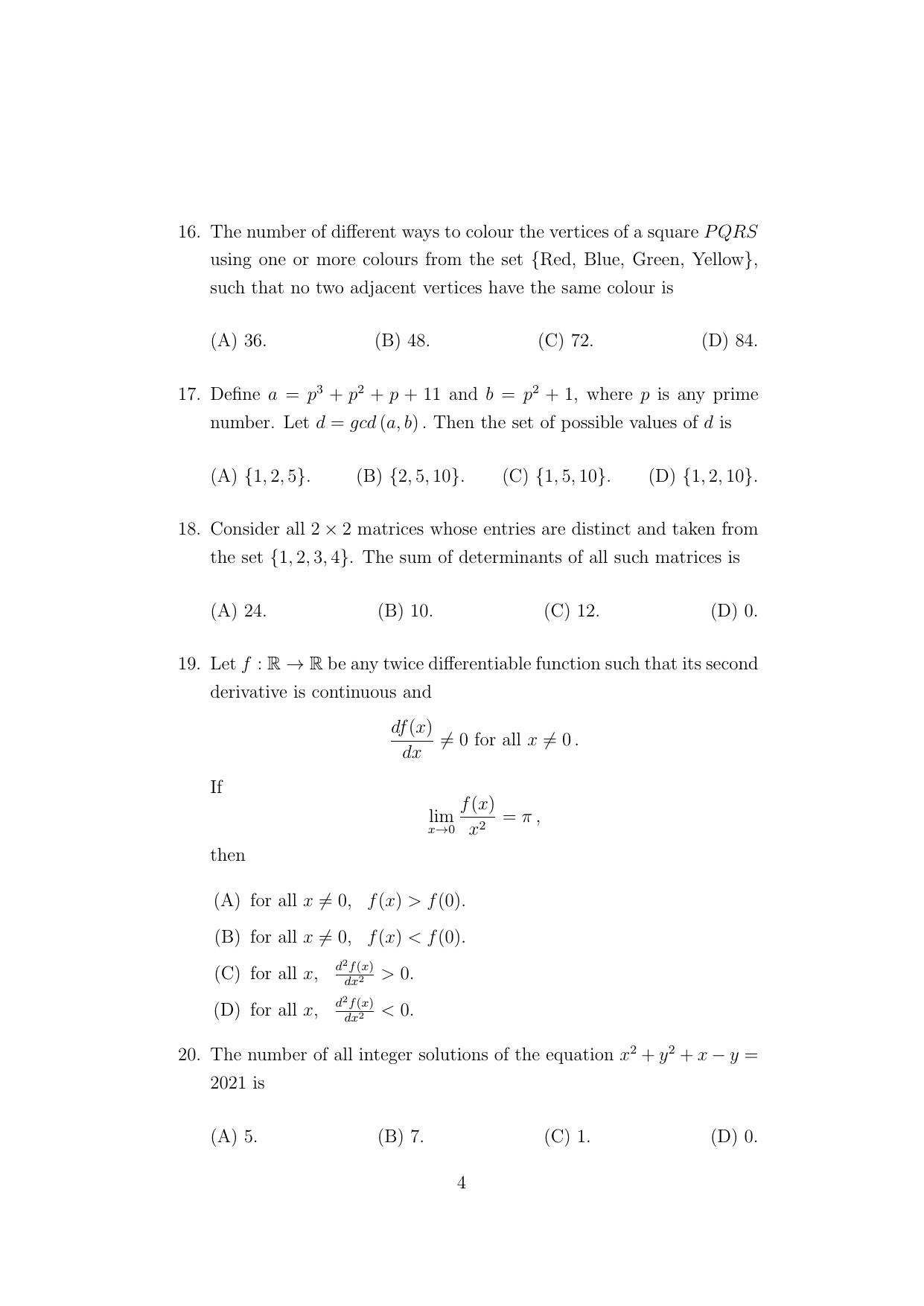 ISI Admission Test B.Stat UGA 2021 Sample Paper - Page 4