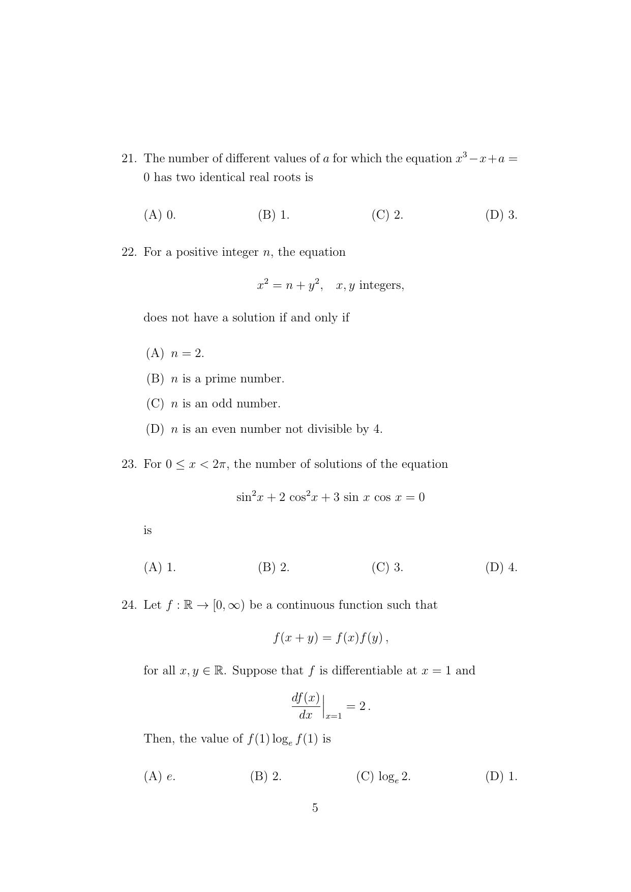 ISI Admission Test B.Stat UGA 2021 Sample Paper - Page 5