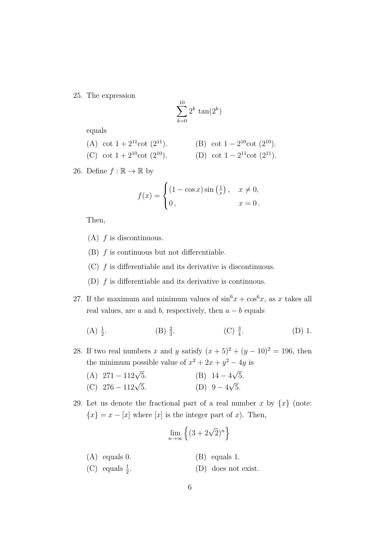 ISI Admission Test B.Stat UGA 2021 Sample Paper - Page 6