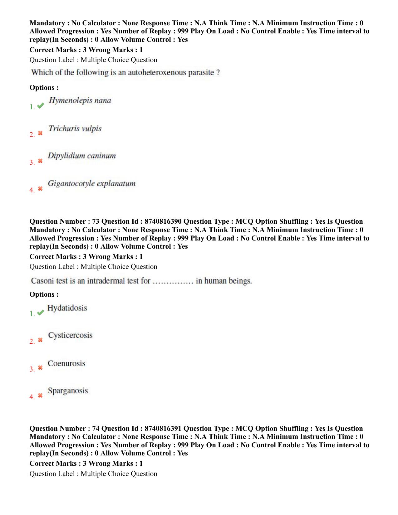 BHU RET Veterinary Parasitology 2020 Question Paper - Page 42