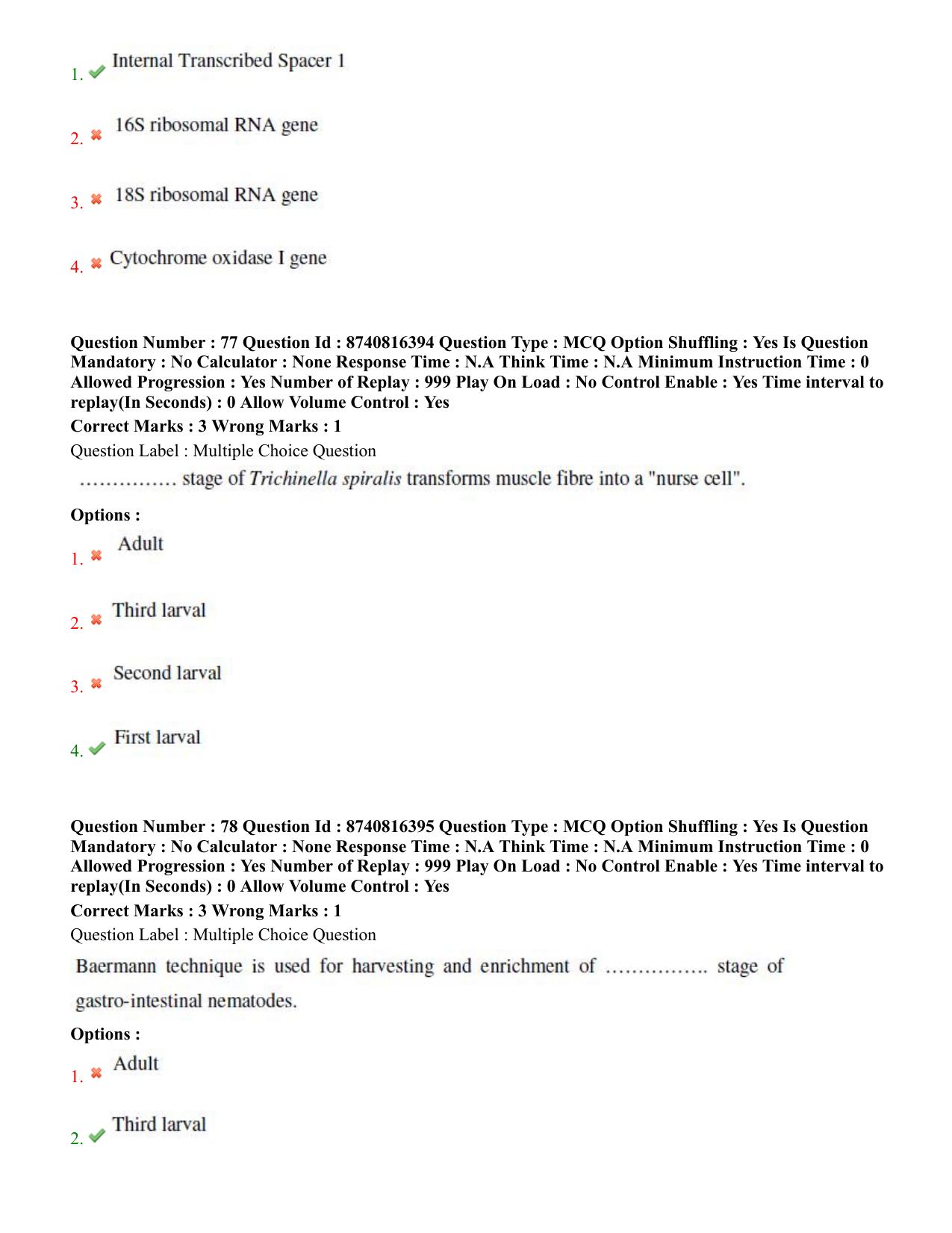 BHU RET Veterinary Parasitology 2020 Question Paper - Page 44