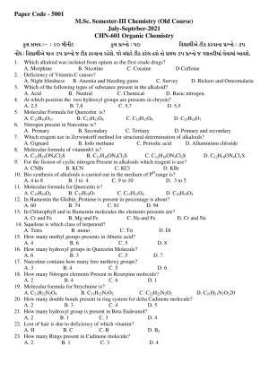 Hemchand North Gujarat University Sample Paper July-Sept 2021:  M.Sc. Semester-III CH N-601 Organic Chemistry Paper Code - 5001 (Old Course) 
