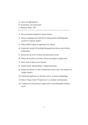 ISI Admission Test JRF in Library and Information Science LIB 2020 Sample Paper