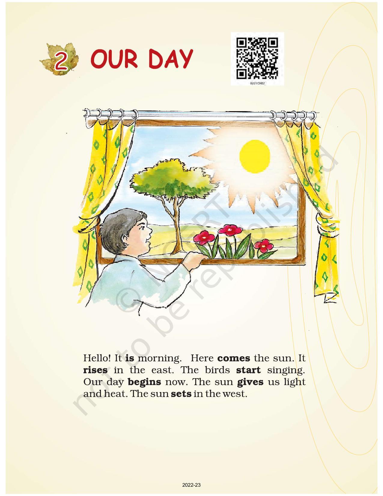 NCERT Book for Class 2 English (Raindrops):Chapter 2-Our Day - Page 1