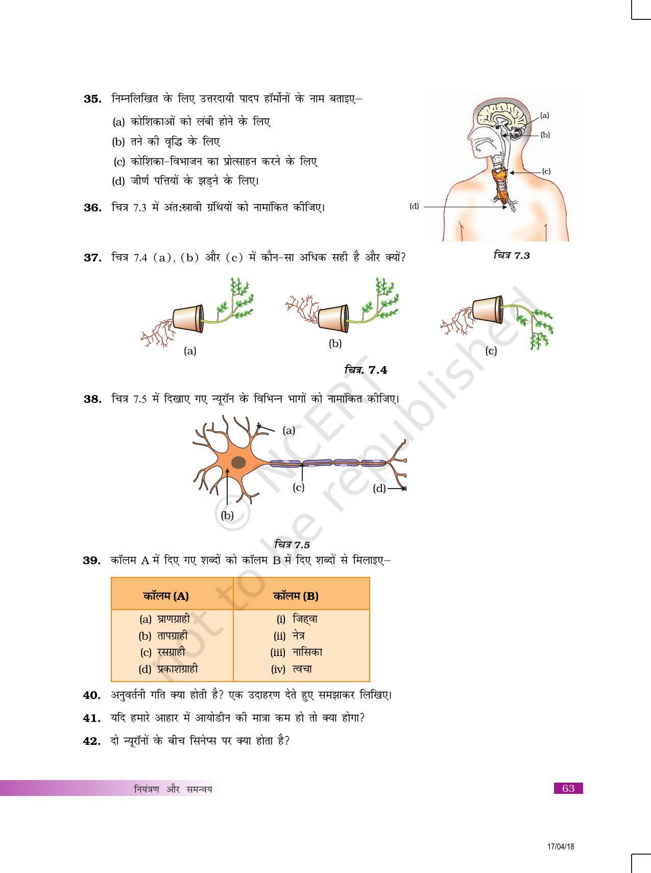 NCERT Exemplar Class 10: विज्ञान यूनिट 7(नियंत्रण एवं समन्वय) - Page 7