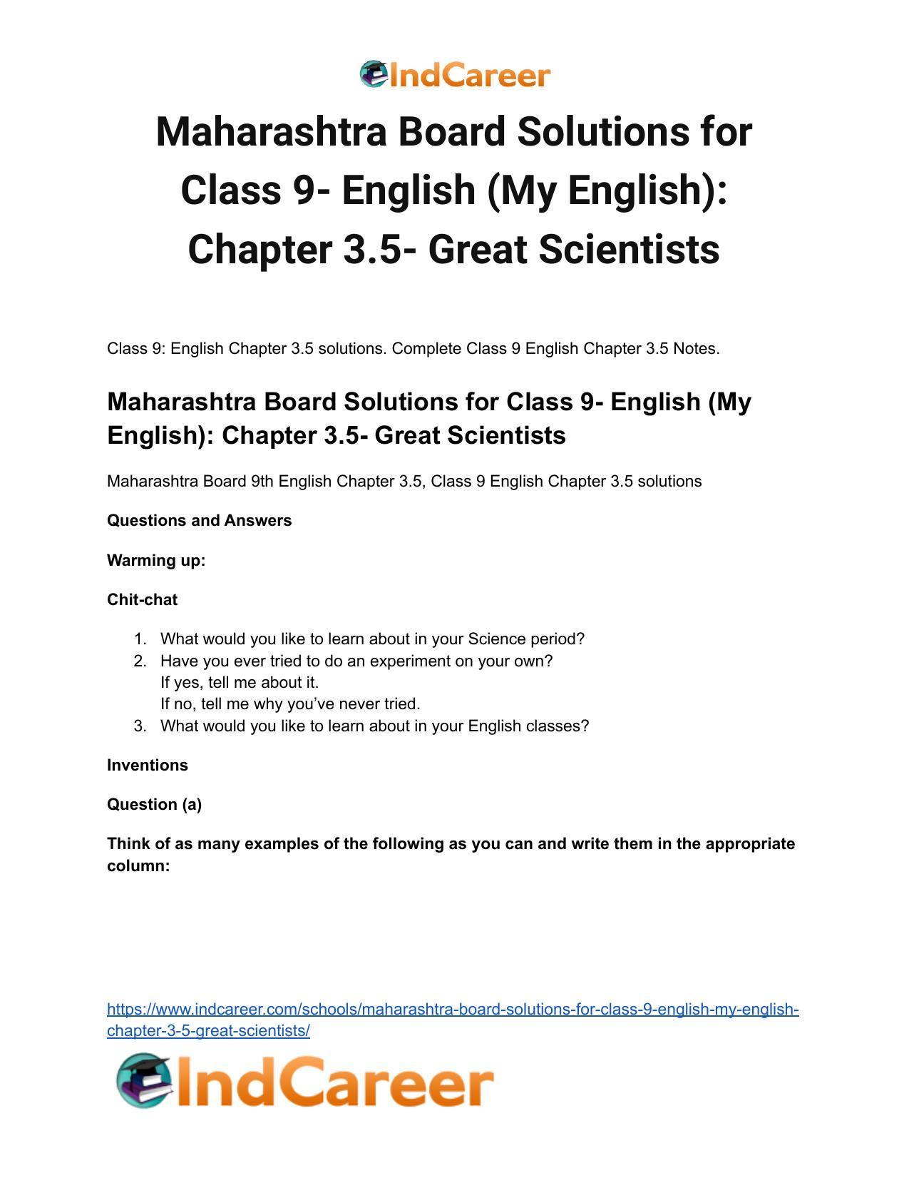 Maharashtra Board Solutions for Class 9- English (My English): Chapter 3.5- Great Scientists - Page 2