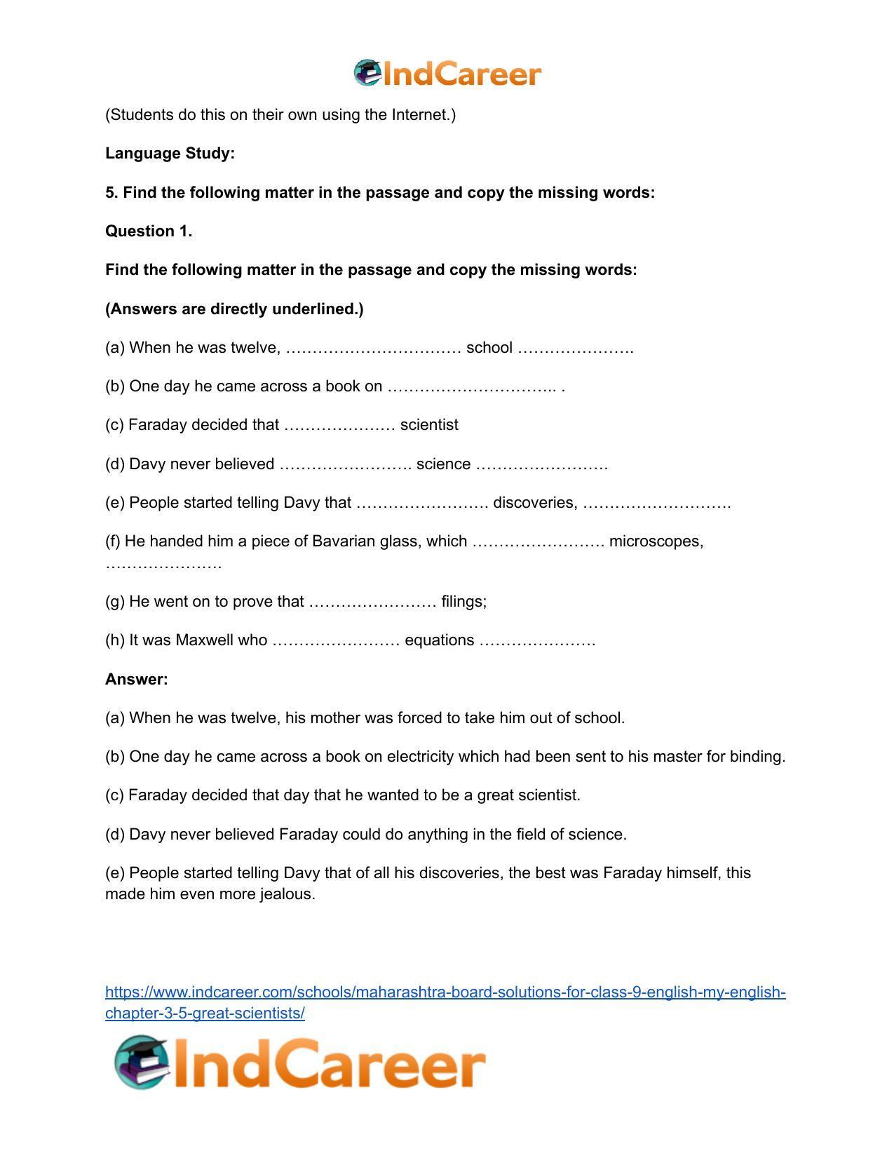 Maharashtra Board Solutions for Class 9- English (My English): Chapter 3.5- Great Scientists - Page 7