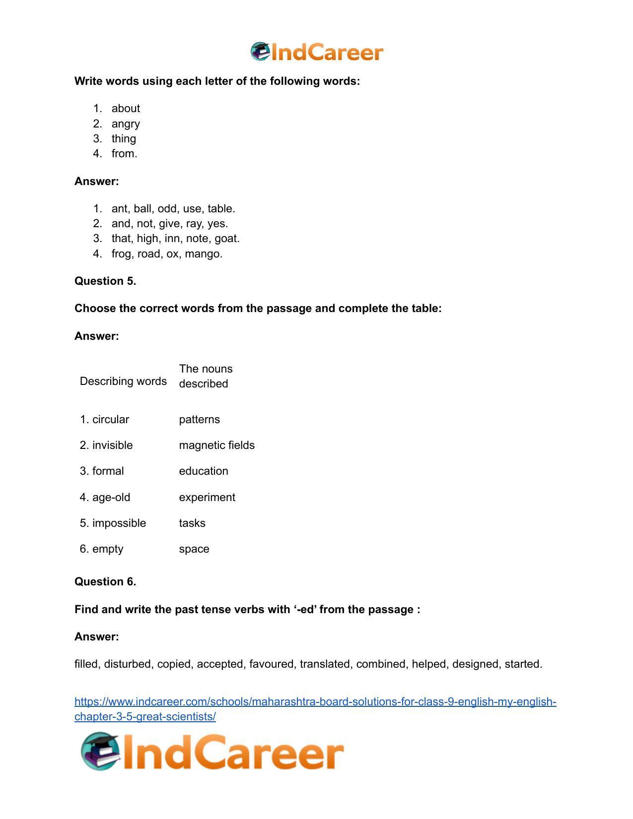 Maharashtra Board Solutions for Class 9- English (My English): Chapter 3.5- Great Scientists - Page 14
