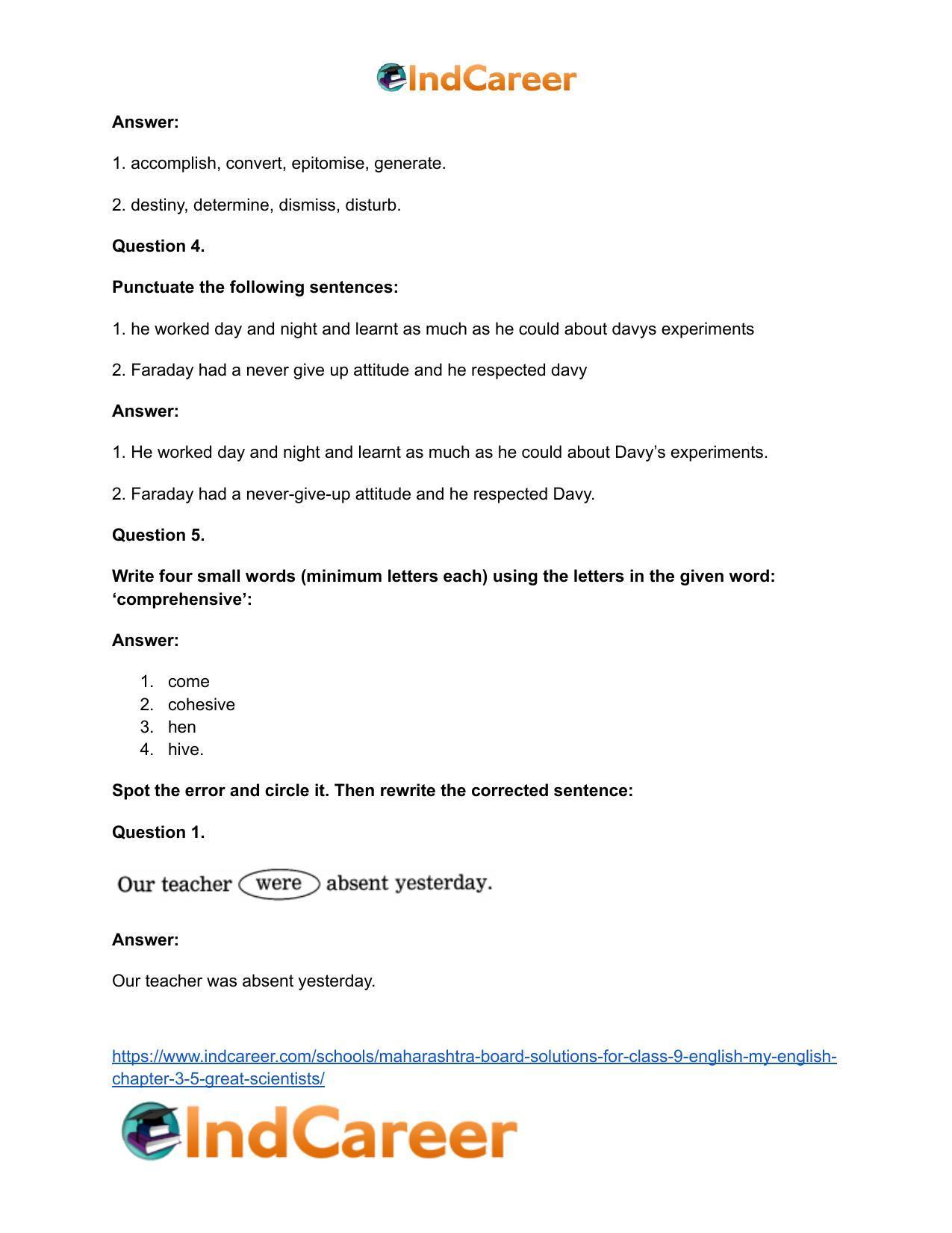 Maharashtra Board Solutions for Class 9- English (My English): Chapter 3.5- Great Scientists - Page 19