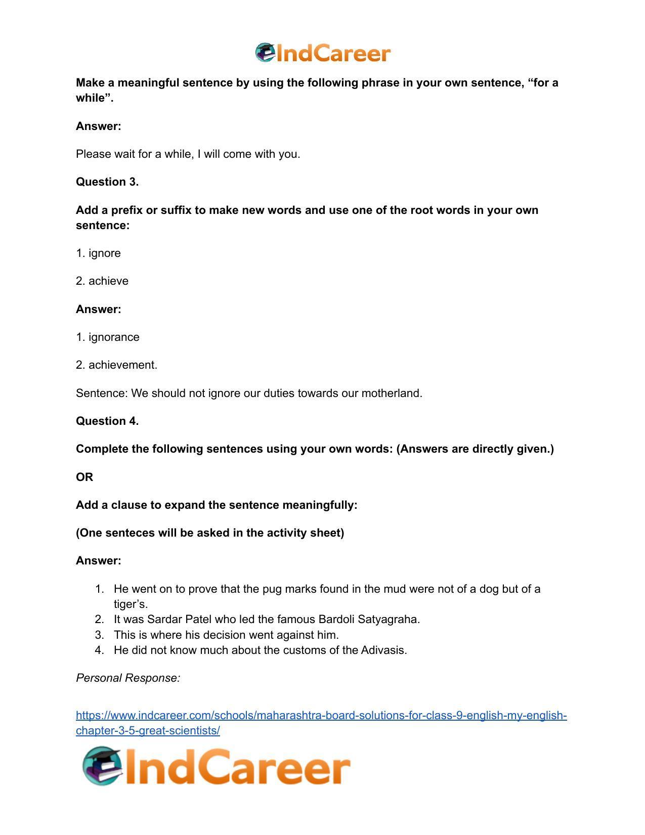 Maharashtra Board Solutions for Class 9- English (My English): Chapter 3.5- Great Scientists - Page 21