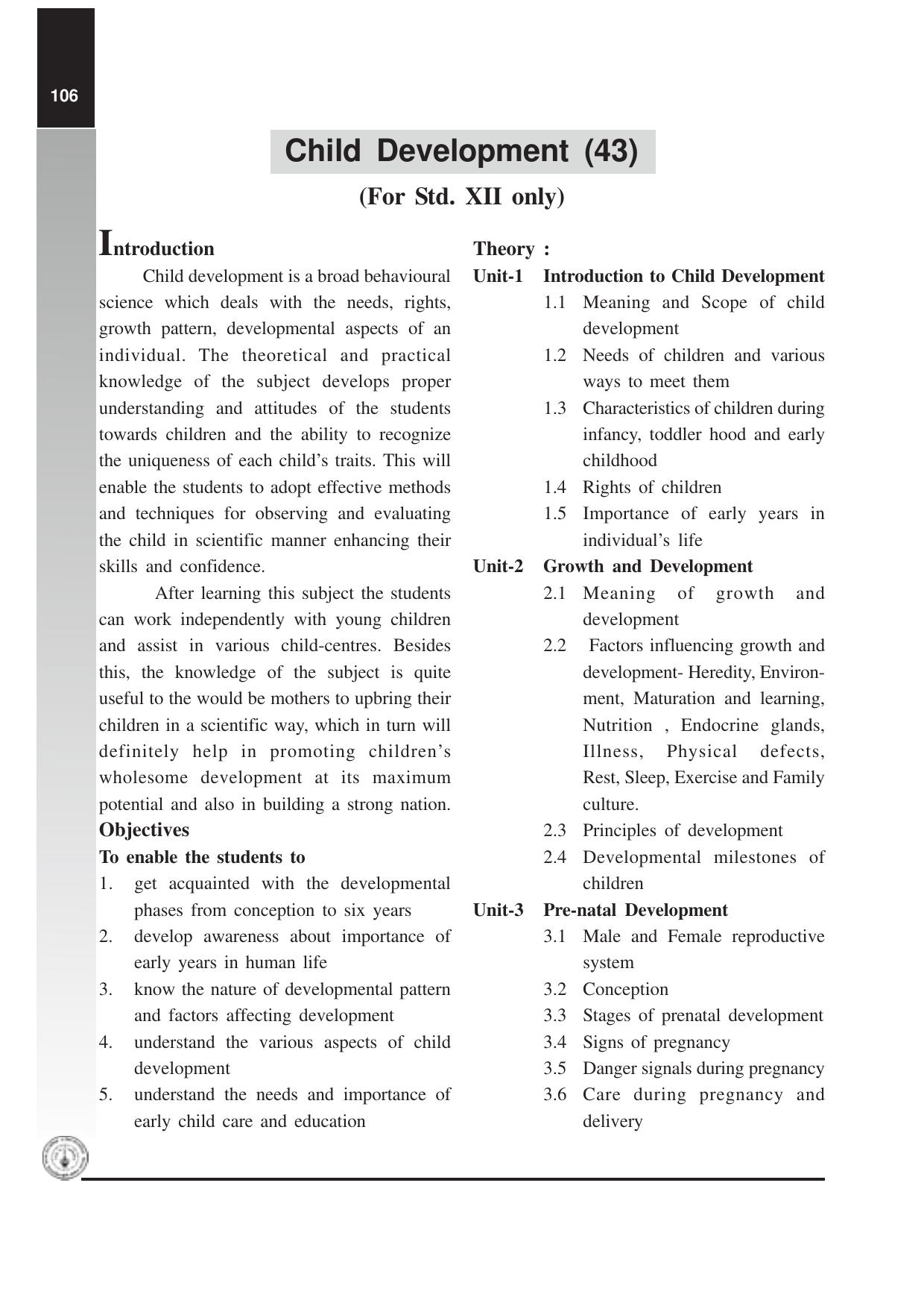 Maharashtra HSC Child Development Syllabus  - Page 1