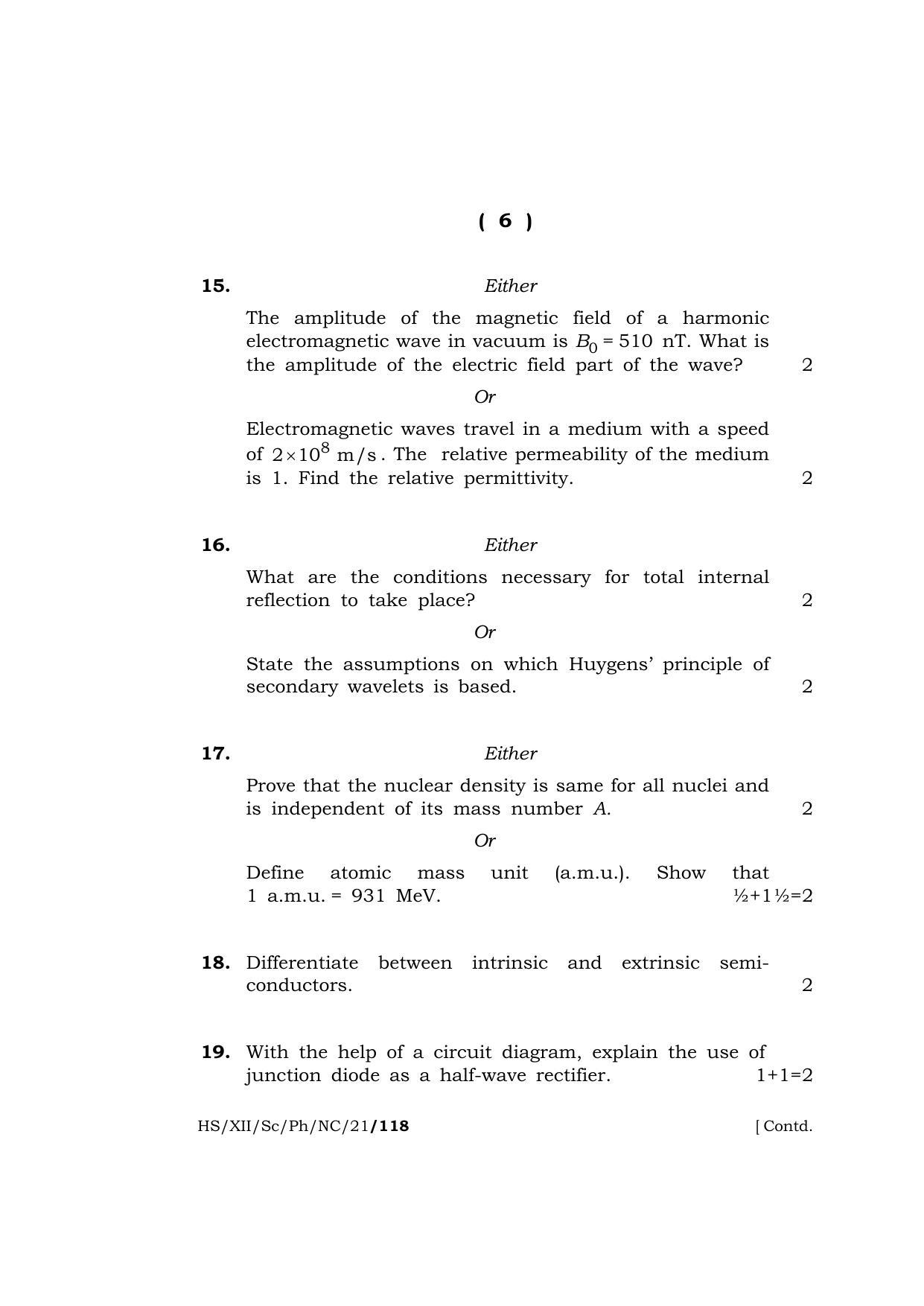 Meghalaya Board (MBOSE) Class 12 PHYSICS (New Course) (HS-XII-Sc-Ph-NC-21) 2021 Question Paper - Page 6