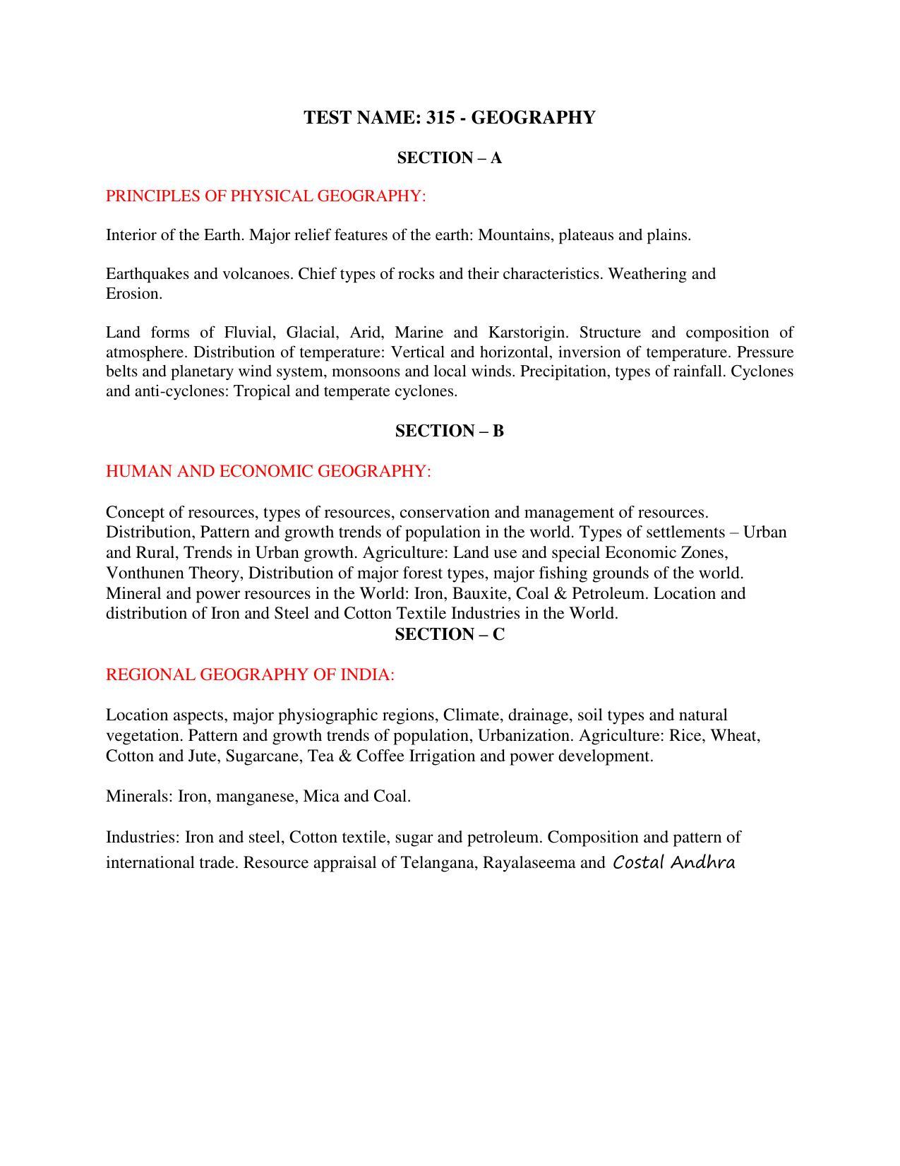 AP PGCET GEOGRAPHY Syllabus - Page 1