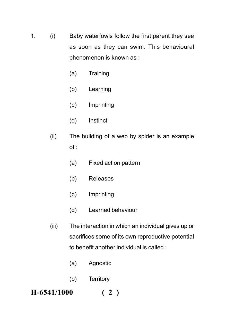 Sarguja University Question Paper July-2022 : M.Sc. In Zoology (Fourth sem.) Animal Behaviour Paper 1 - Page 2