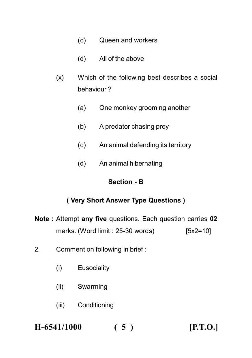 Sarguja University Question Paper July-2022 : M.Sc. In Zoology (Fourth sem.) Animal Behaviour Paper 1 - Page 5