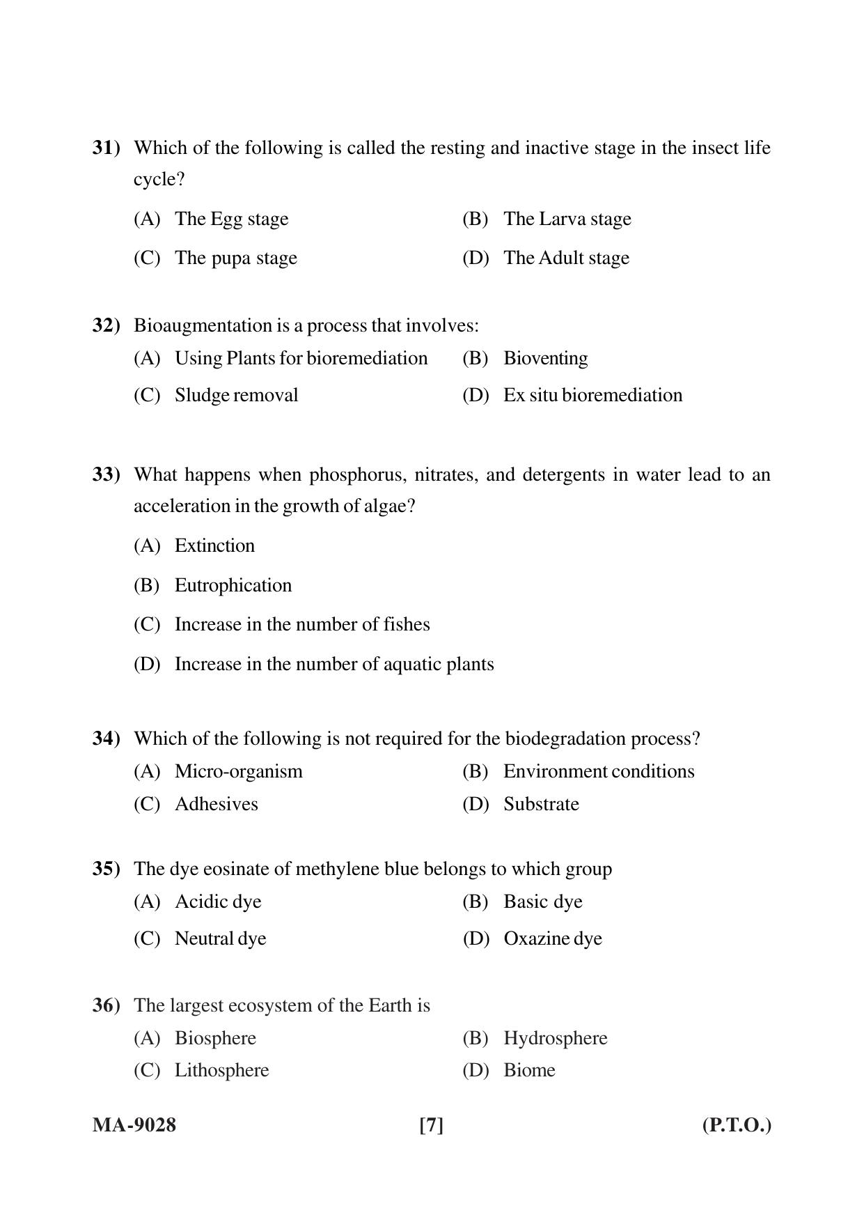 Mysore University PG Entrance Exam 2022: Environmantal Science Question Paper - Page 7