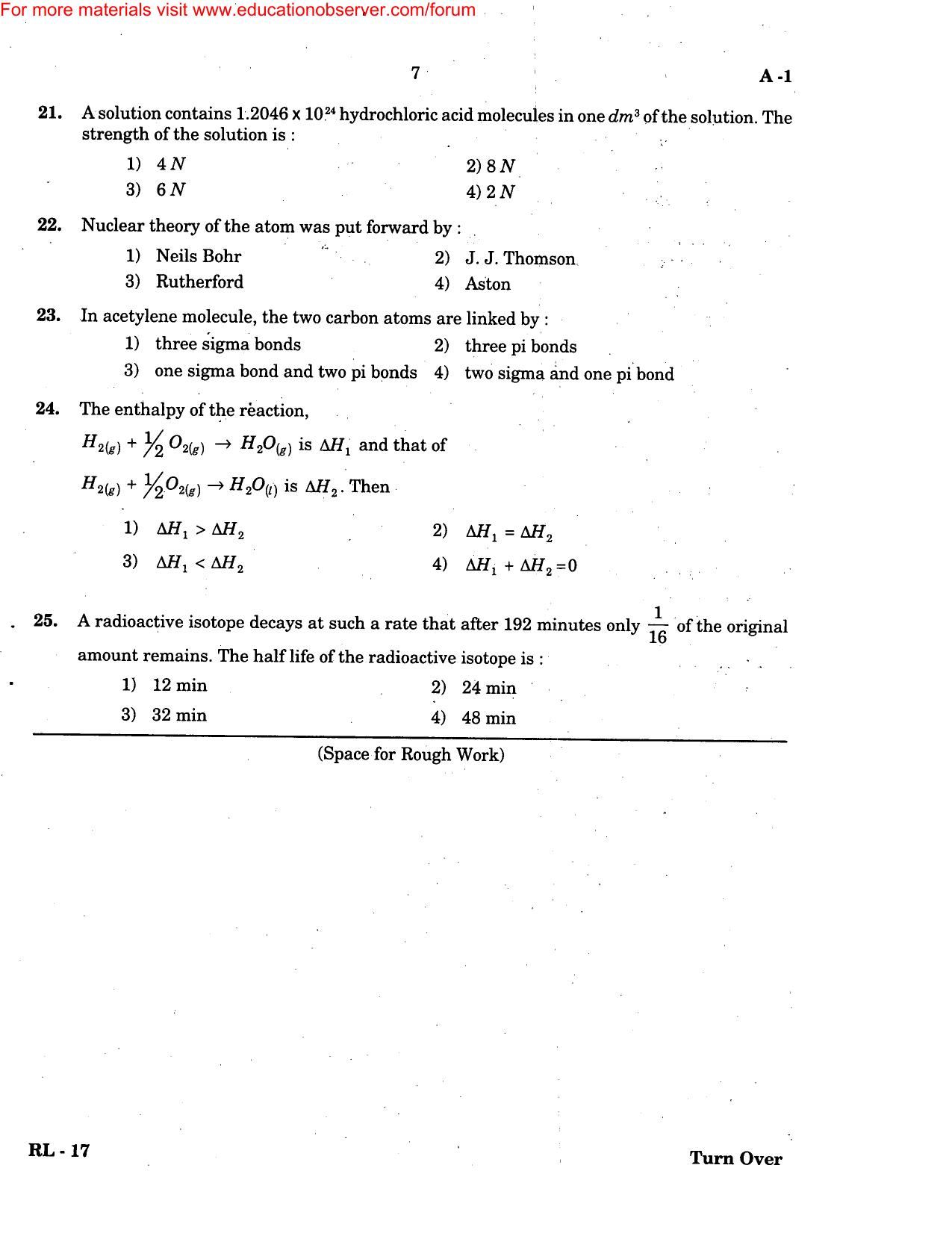 KEAM Paper II 2004 Question Paper - Page 7
