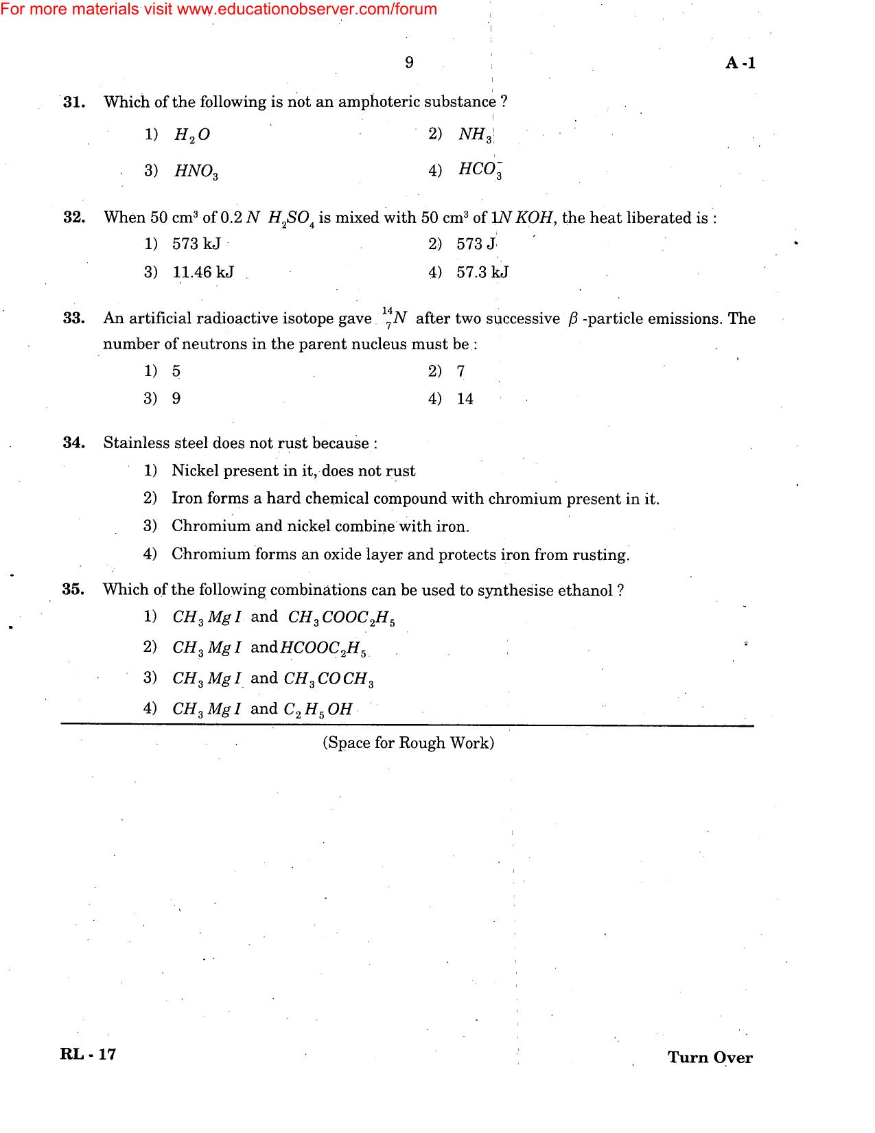 KEAM Paper II 2004 Question Paper - Page 9