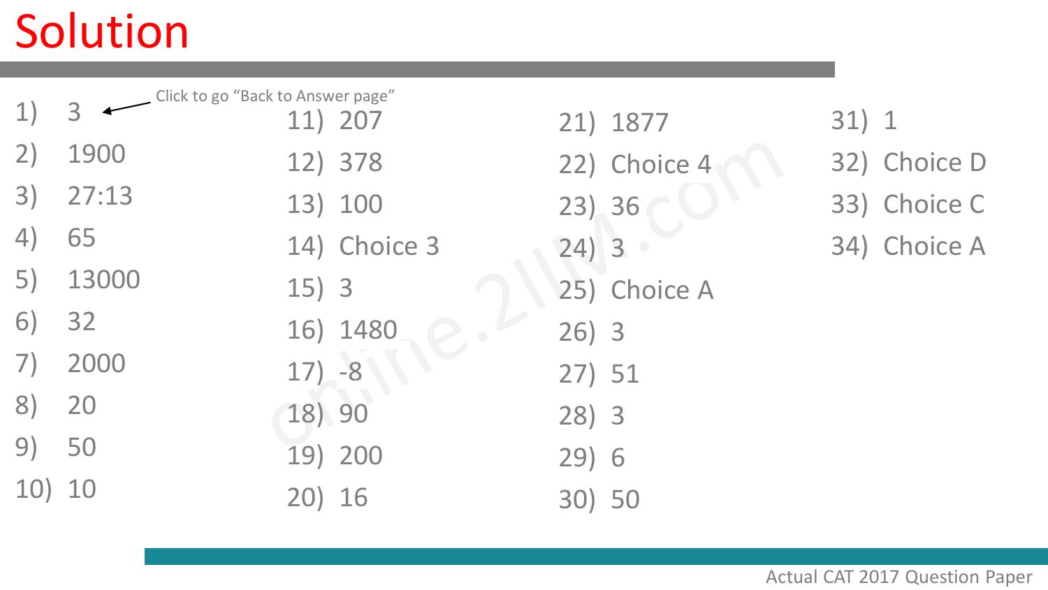 CAT 2017 CAT QA Slot 2 Answer Key - Page 1